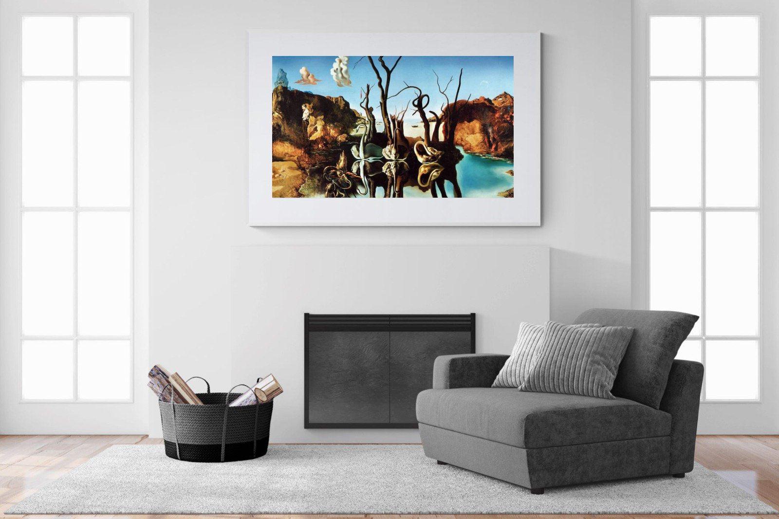 Swans Reflecting Elephants-Wall_Art-150 x 100cm-Framed Print-White-Pixalot