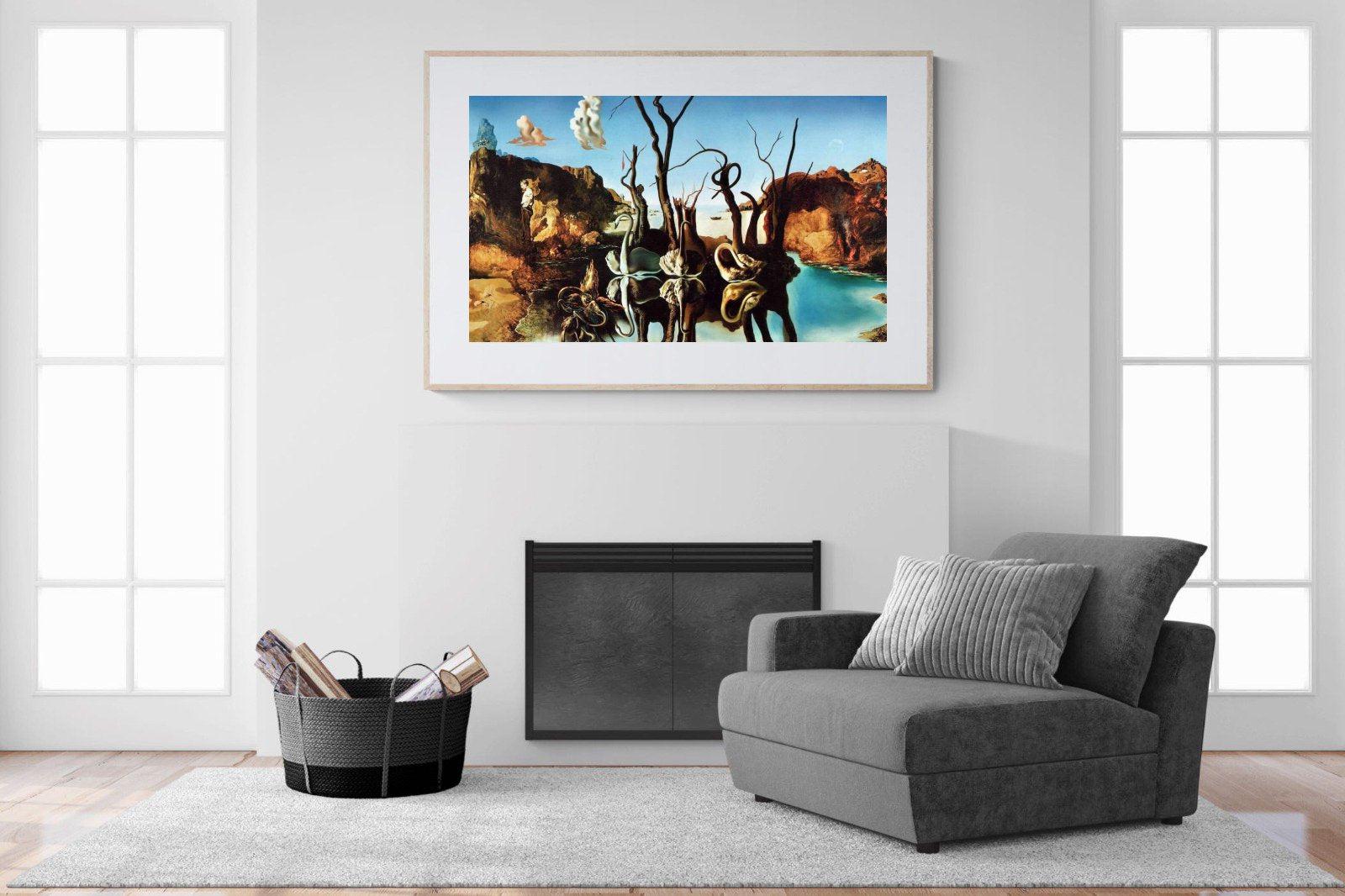 Swans Reflecting Elephants-Wall_Art-150 x 100cm-Framed Print-Wood-Pixalot