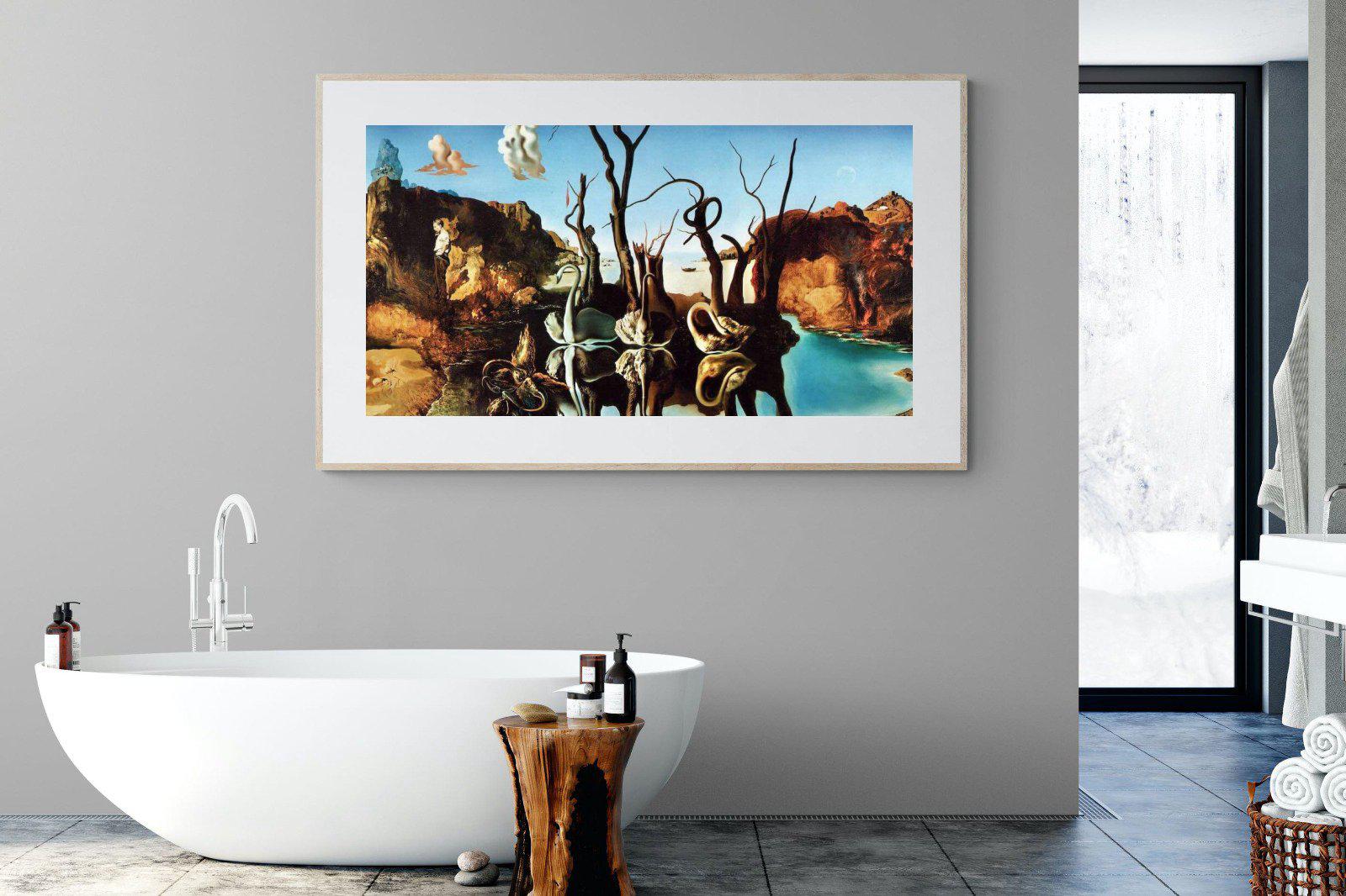 Swans Reflecting Elephants-Wall_Art-180 x 110cm-Framed Print-Wood-Pixalot