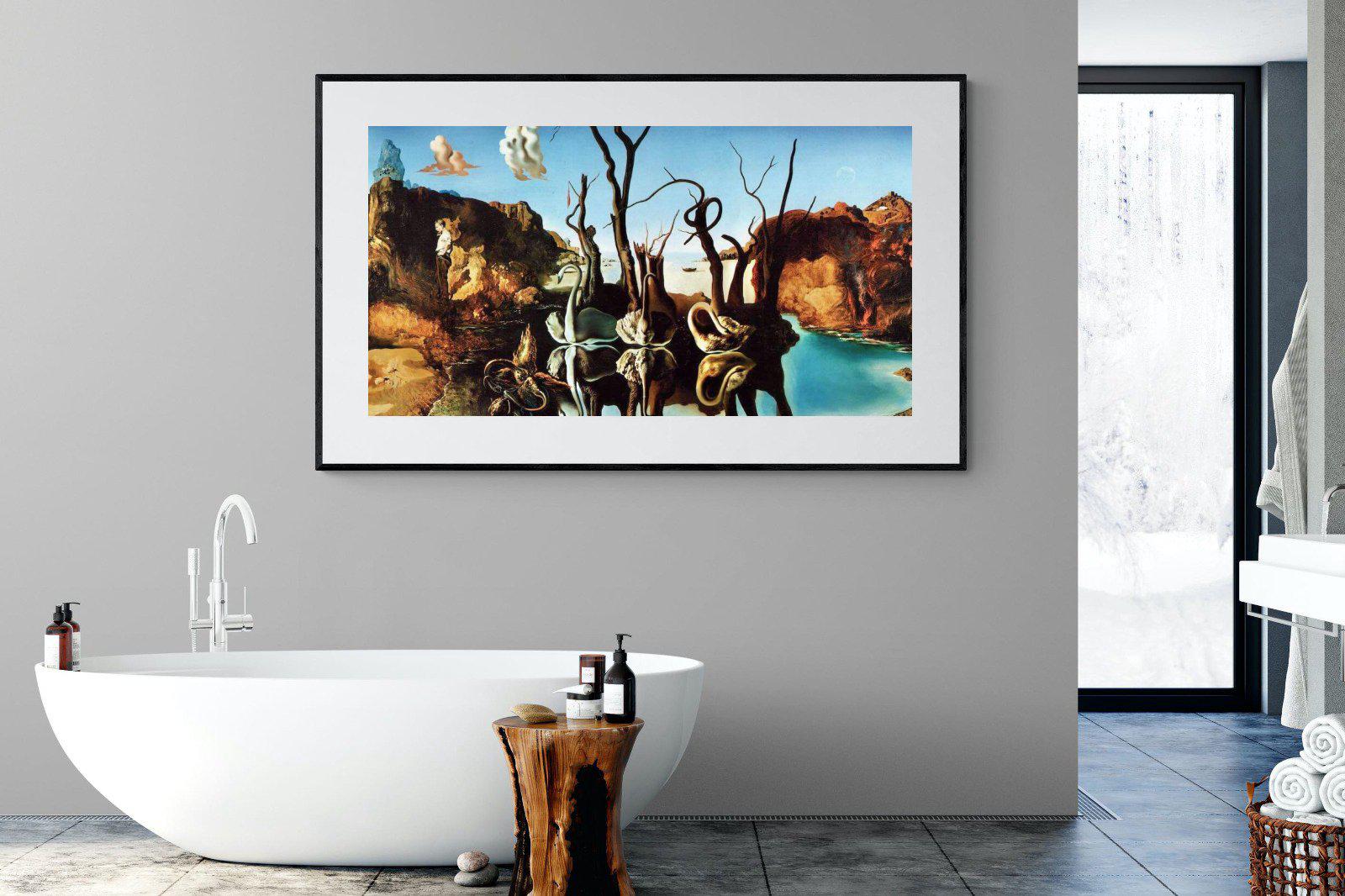 Swans Reflecting Elephants-Wall_Art-180 x 110cm-Framed Print-Black-Pixalot