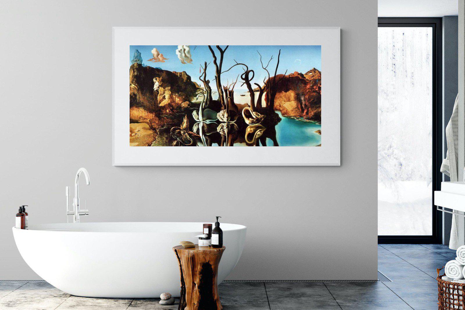Swans Reflecting Elephants-Wall_Art-180 x 110cm-Framed Print-White-Pixalot