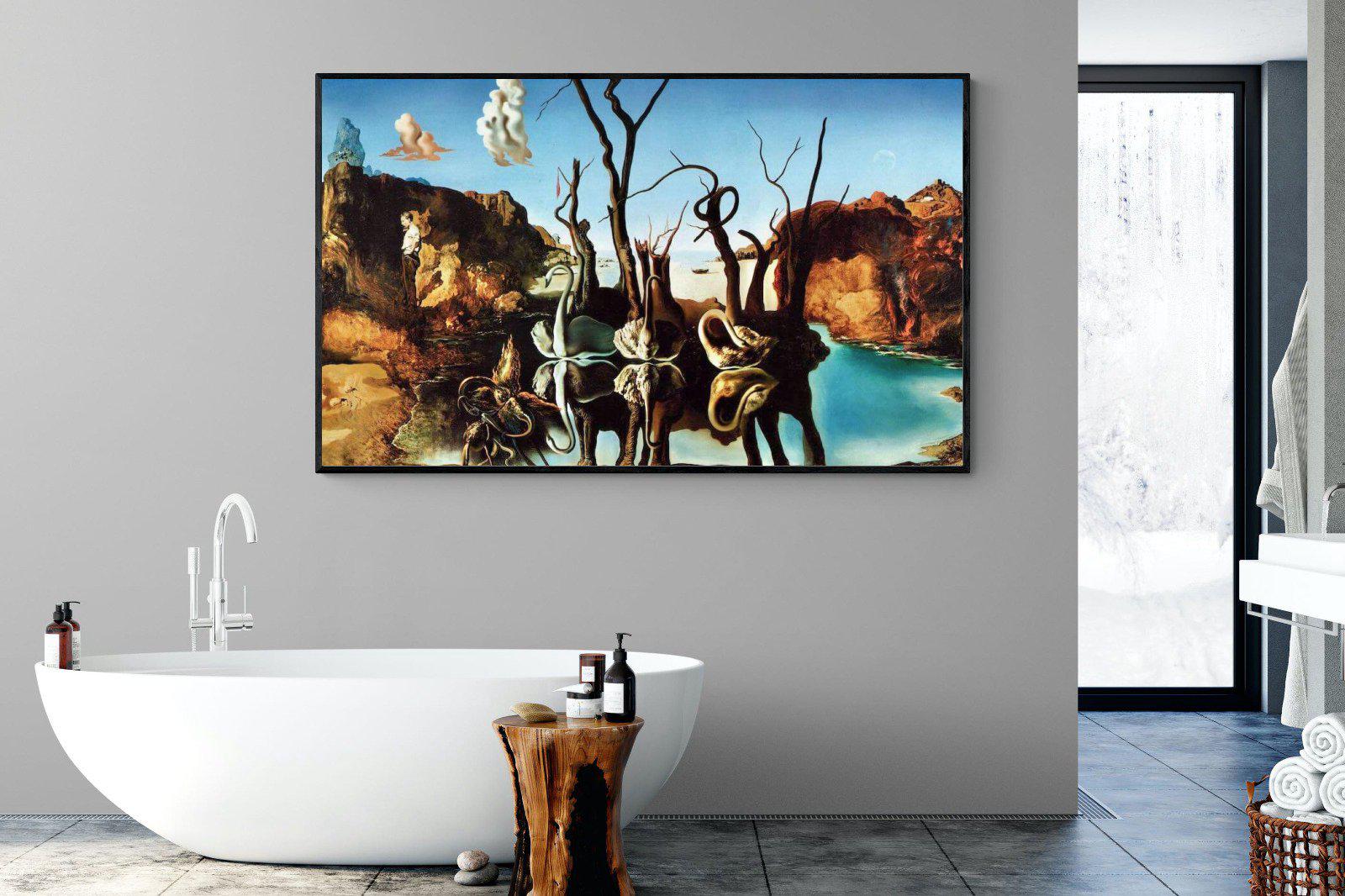 Swans Reflecting Elephants-Wall_Art-180 x 110cm-Mounted Canvas-Black-Pixalot