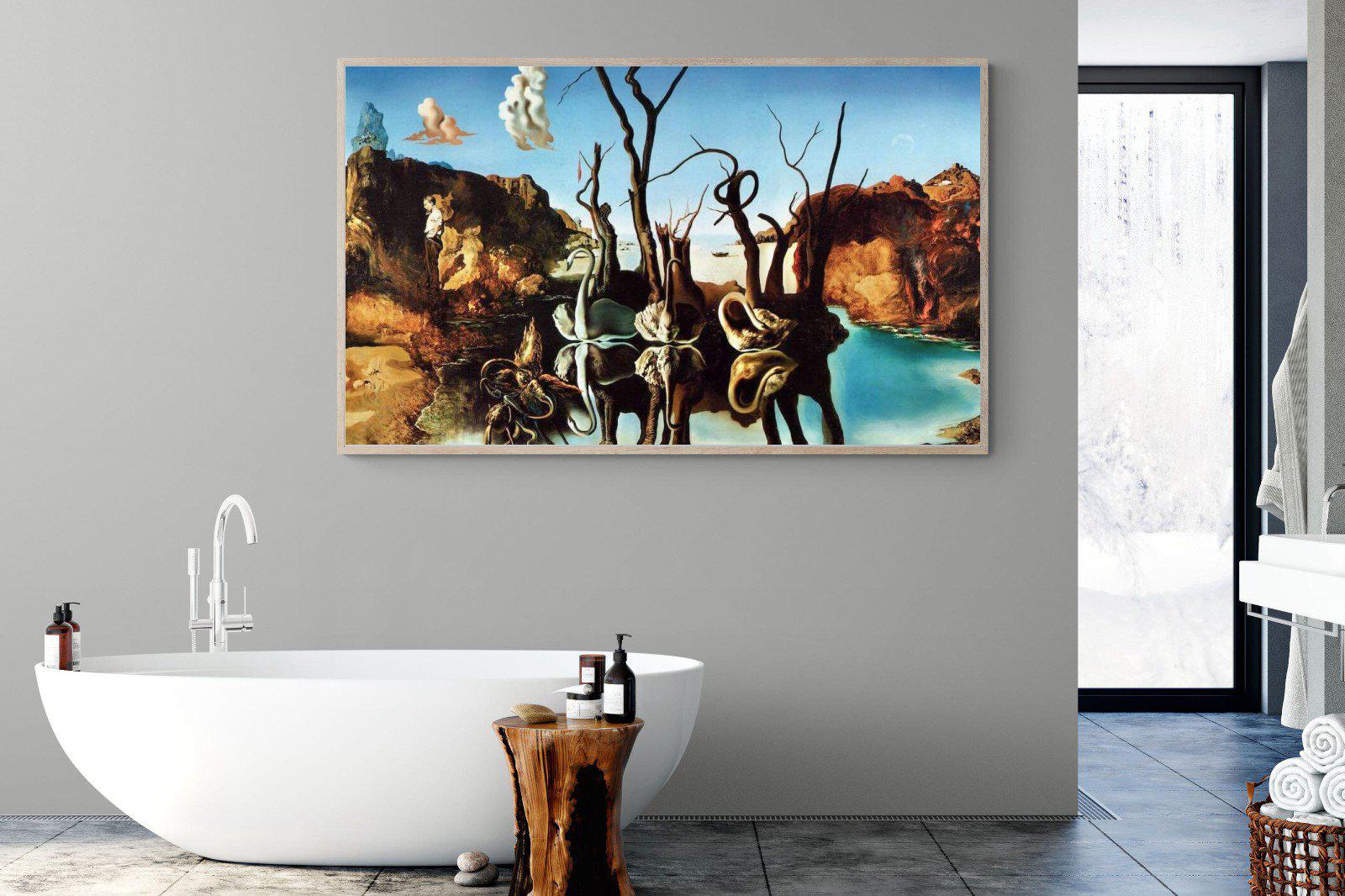 Swans Reflecting Elephants-Wall_Art-180 x 110cm-Mounted Canvas-Wood-Pixalot