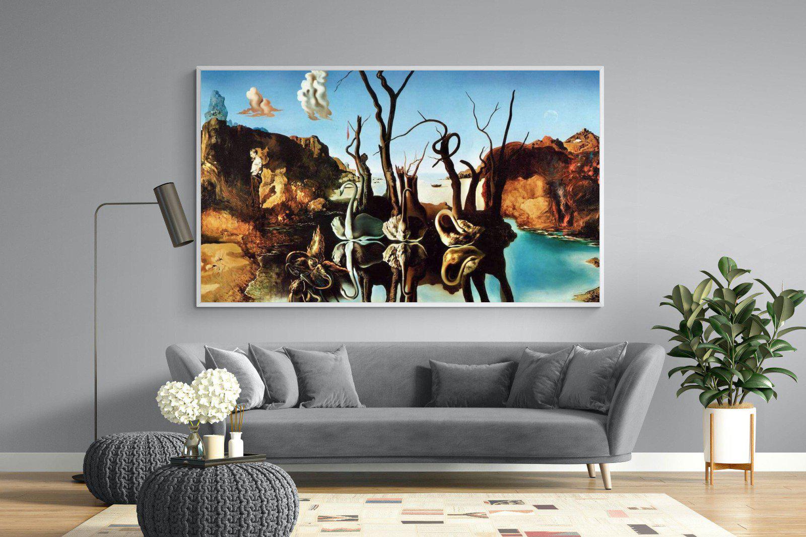 Swans Reflecting Elephants-Wall_Art-220 x 130cm-Mounted Canvas-White-Pixalot
