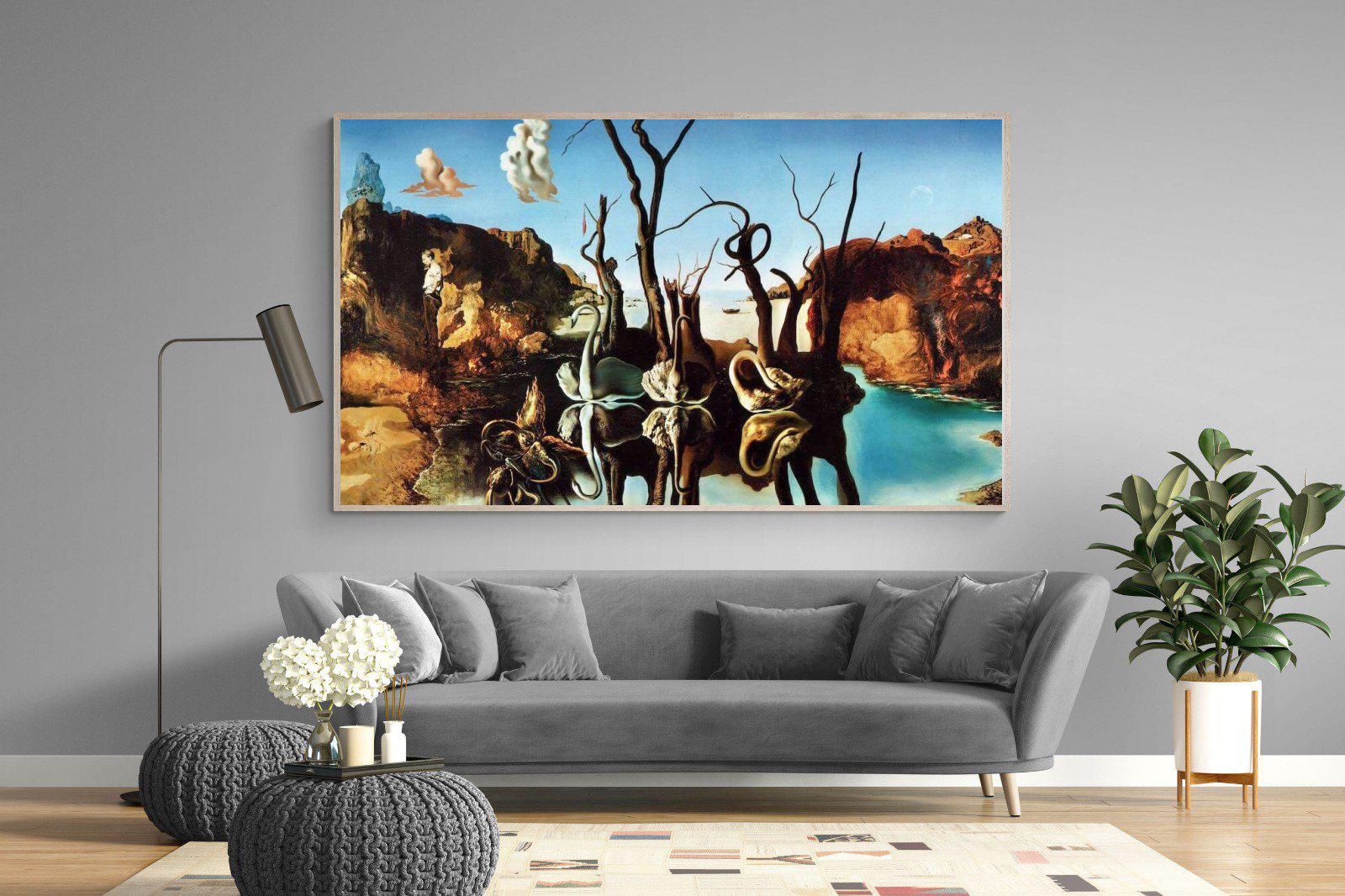 Swans Reflecting Elephants-Wall_Art-220 x 130cm-Mounted Canvas-Wood-Pixalot