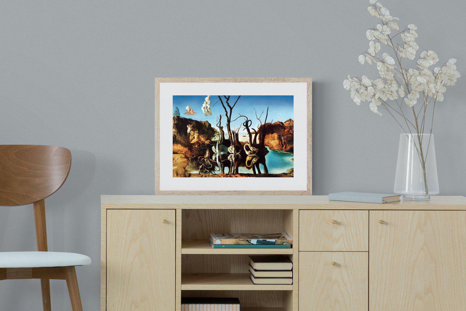 Swans Reflecting Elephants-Wall_Art-60 x 45cm-Framed Print-Wood-Pixalot
