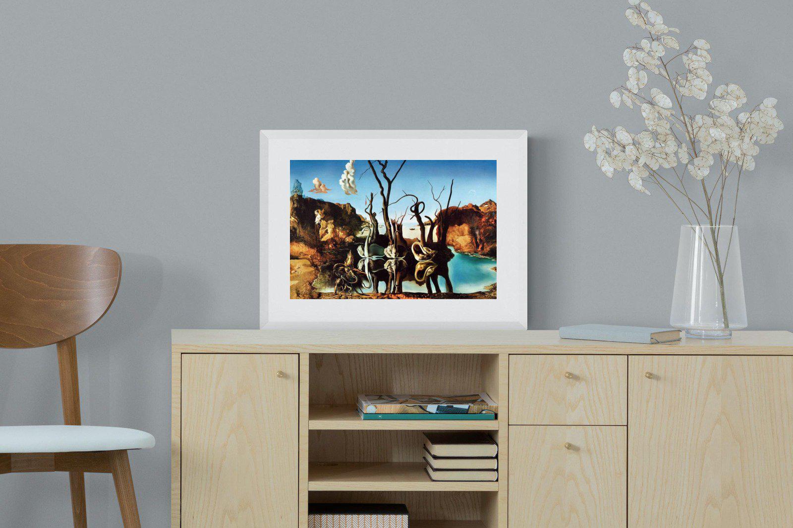 Swans Reflecting Elephants-Wall_Art-60 x 45cm-Framed Print-White-Pixalot