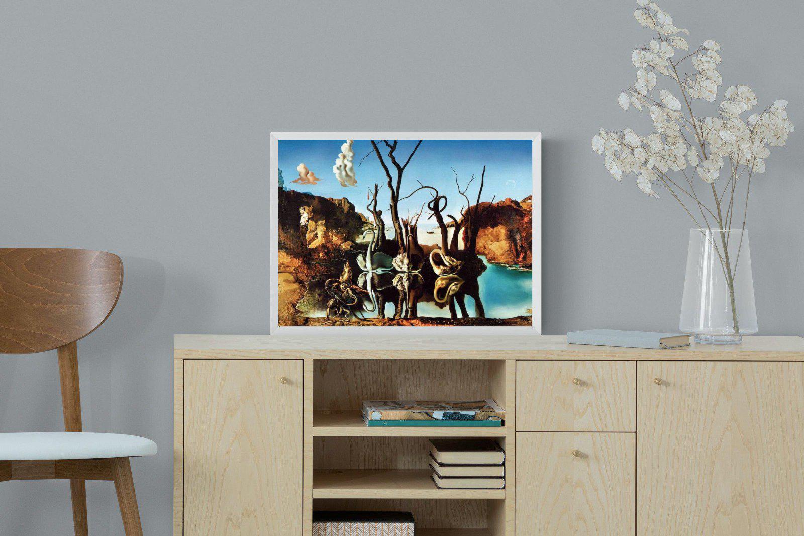Swans Reflecting Elephants-Wall_Art-60 x 45cm-Mounted Canvas-White-Pixalot