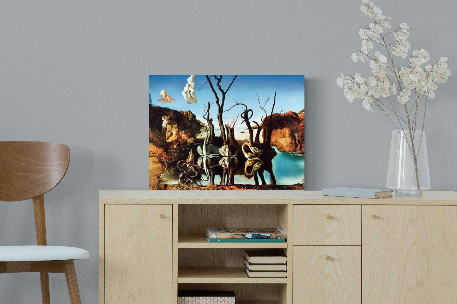 Swans Reflecting Elephants-Wall_Art-60 x 45cm-Mounted Canvas-No Frame-Pixalot