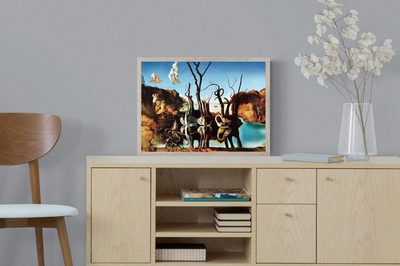 Swans Reflecting Elephants-Wall_Art-60 x 45cm-Mounted Canvas-Wood-Pixalot