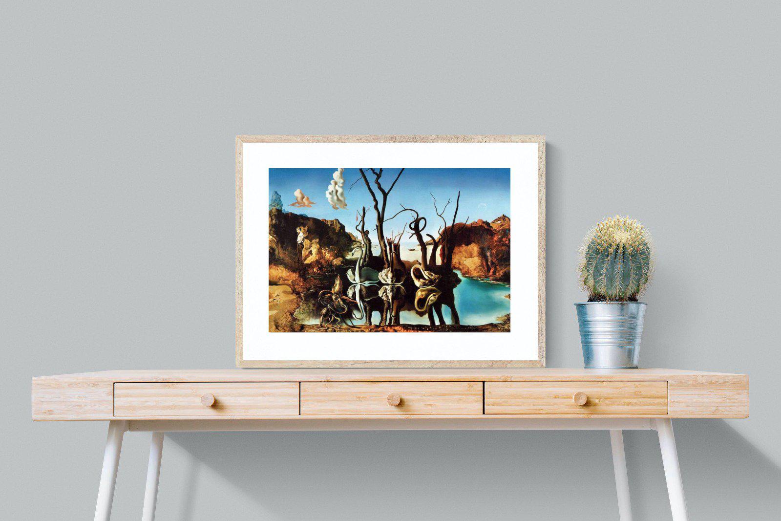 Swans Reflecting Elephants-Wall_Art-80 x 60cm-Framed Print-Wood-Pixalot