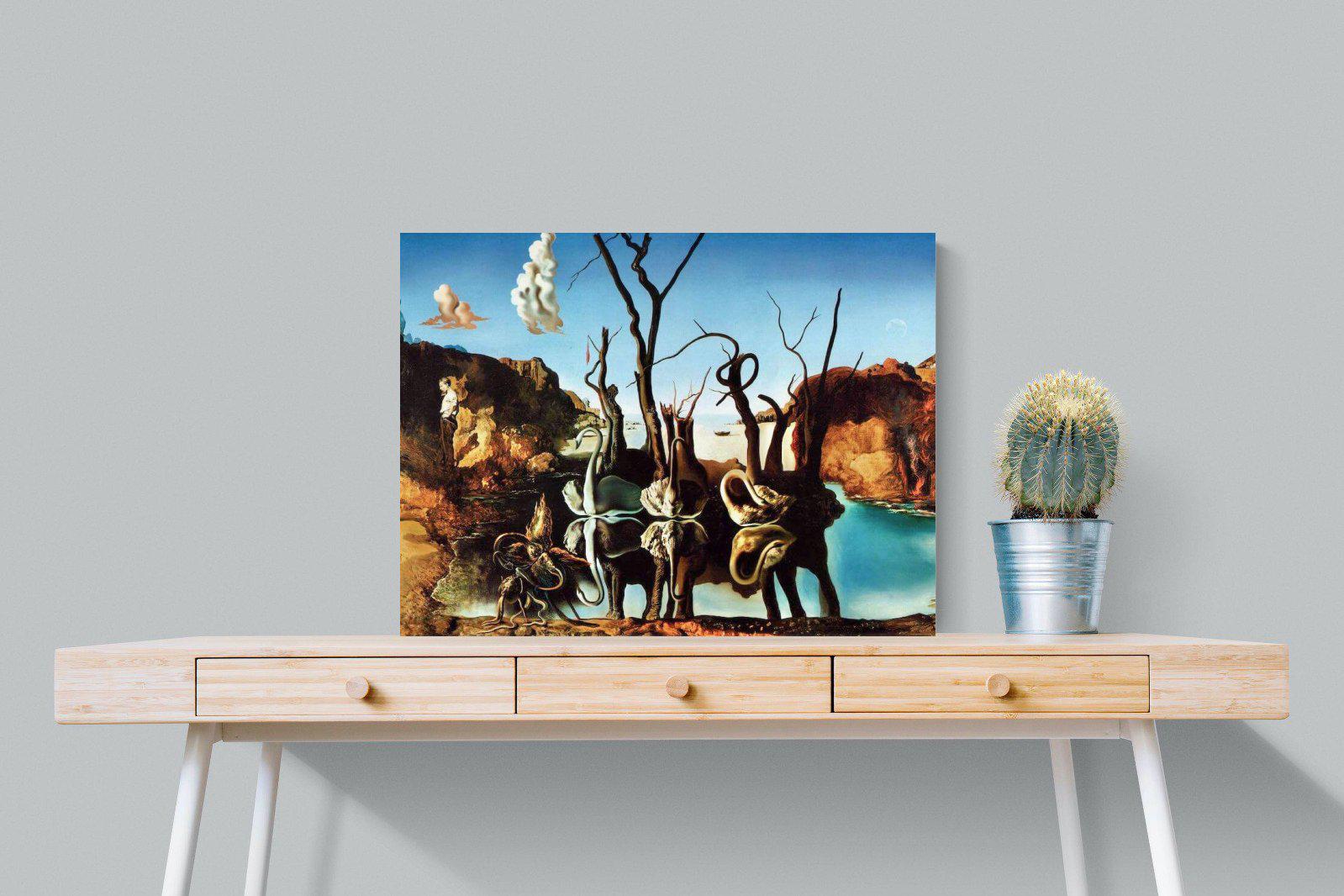Swans Reflecting Elephants-Wall_Art-80 x 60cm-Mounted Canvas-No Frame-Pixalot