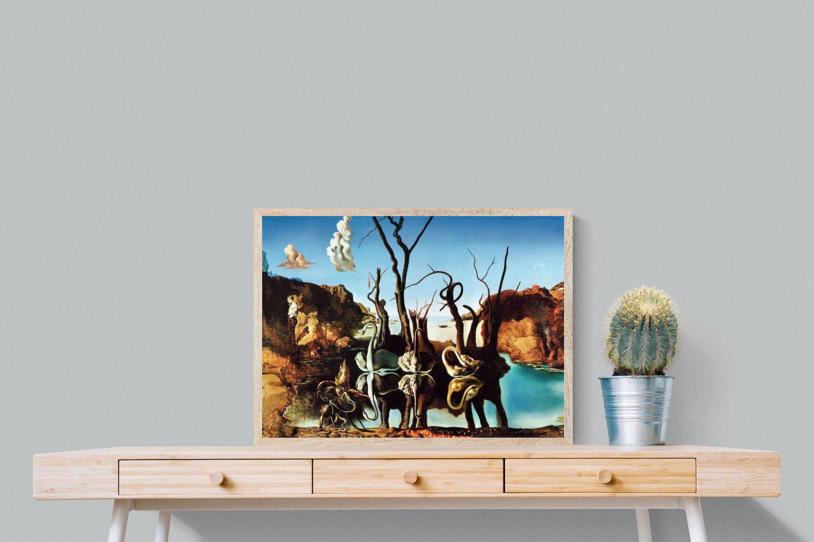 Swans Reflecting Elephants-Wall_Art-80 x 60cm-Mounted Canvas-Wood-Pixalot