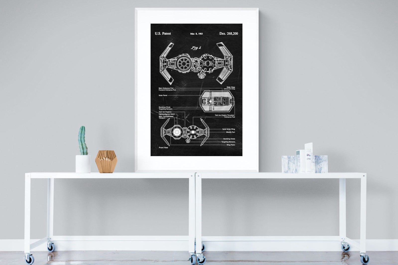 TIE Bomber Blueprint-Wall_Art-90 x 120cm-Framed Print-White-Pixalot