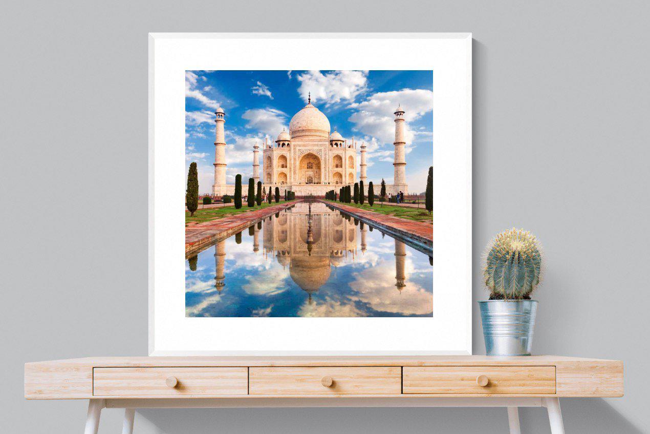 Taj Mahal-Wall_Art-100 x 100cm-Framed Print-White-Pixalot
