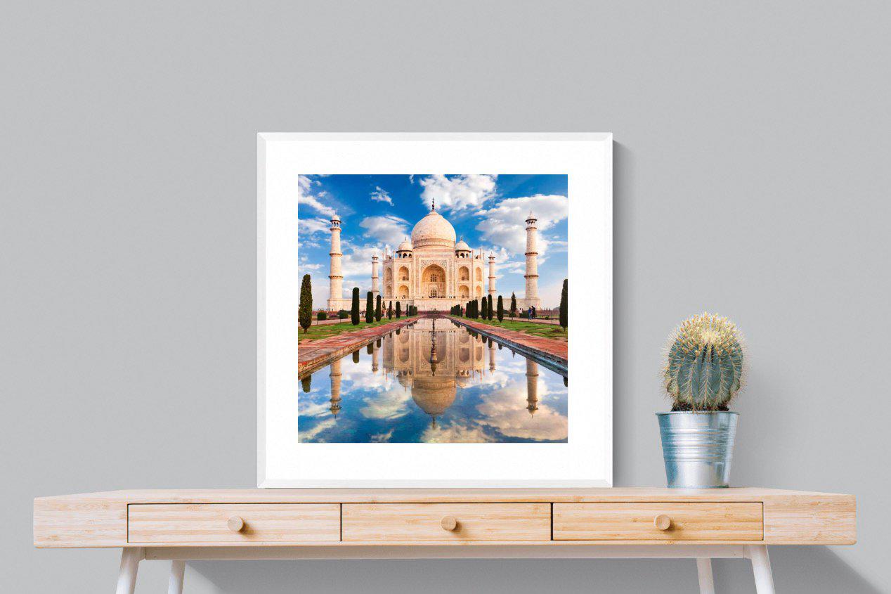 Taj Mahal-Wall_Art-80 x 80cm-Framed Print-White-Pixalot