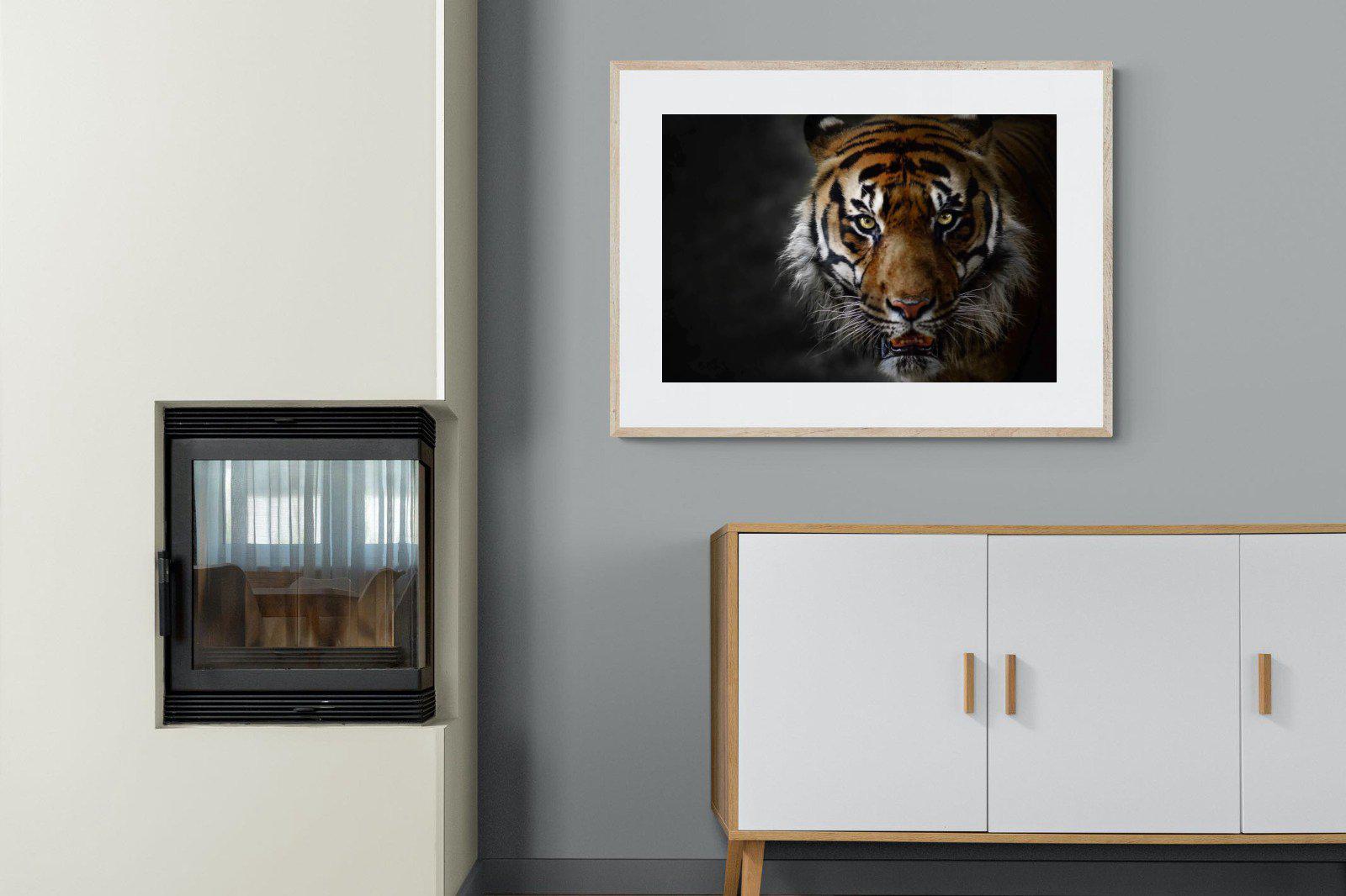 Tiger-Wall_Art-100 x 75cm-Framed Print-Wood-Pixalot