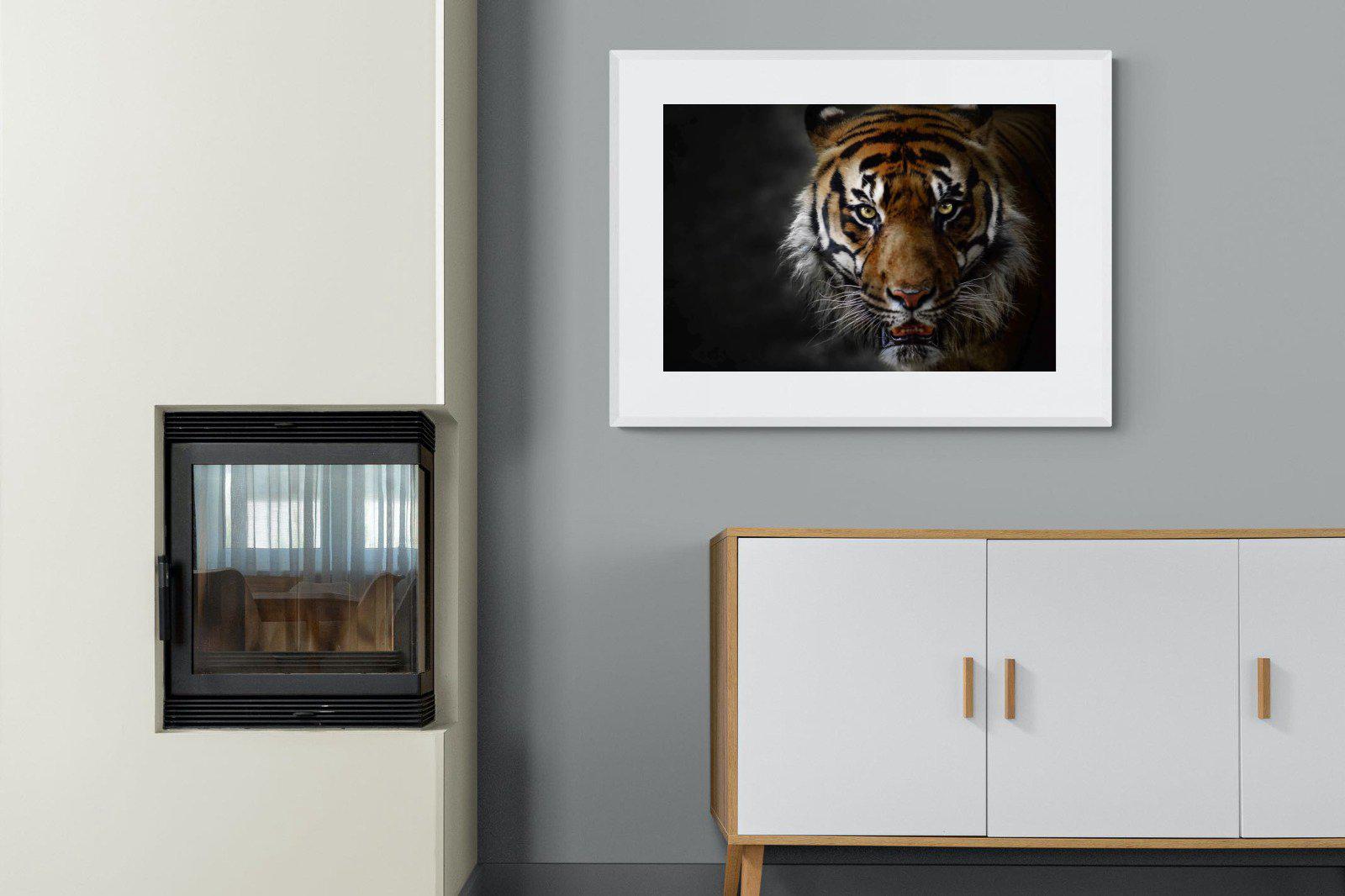 Tiger-Wall_Art-100 x 75cm-Framed Print-White-Pixalot