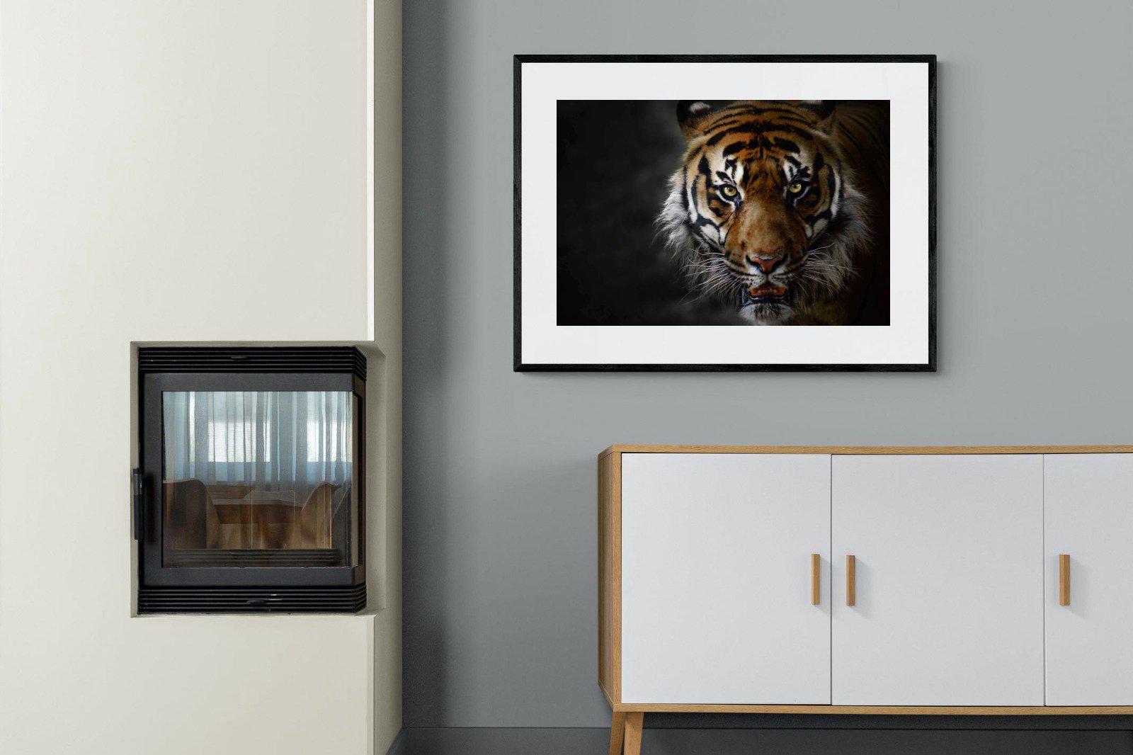 Tiger-Wall_Art-100 x 75cm-Framed Print-Black-Pixalot