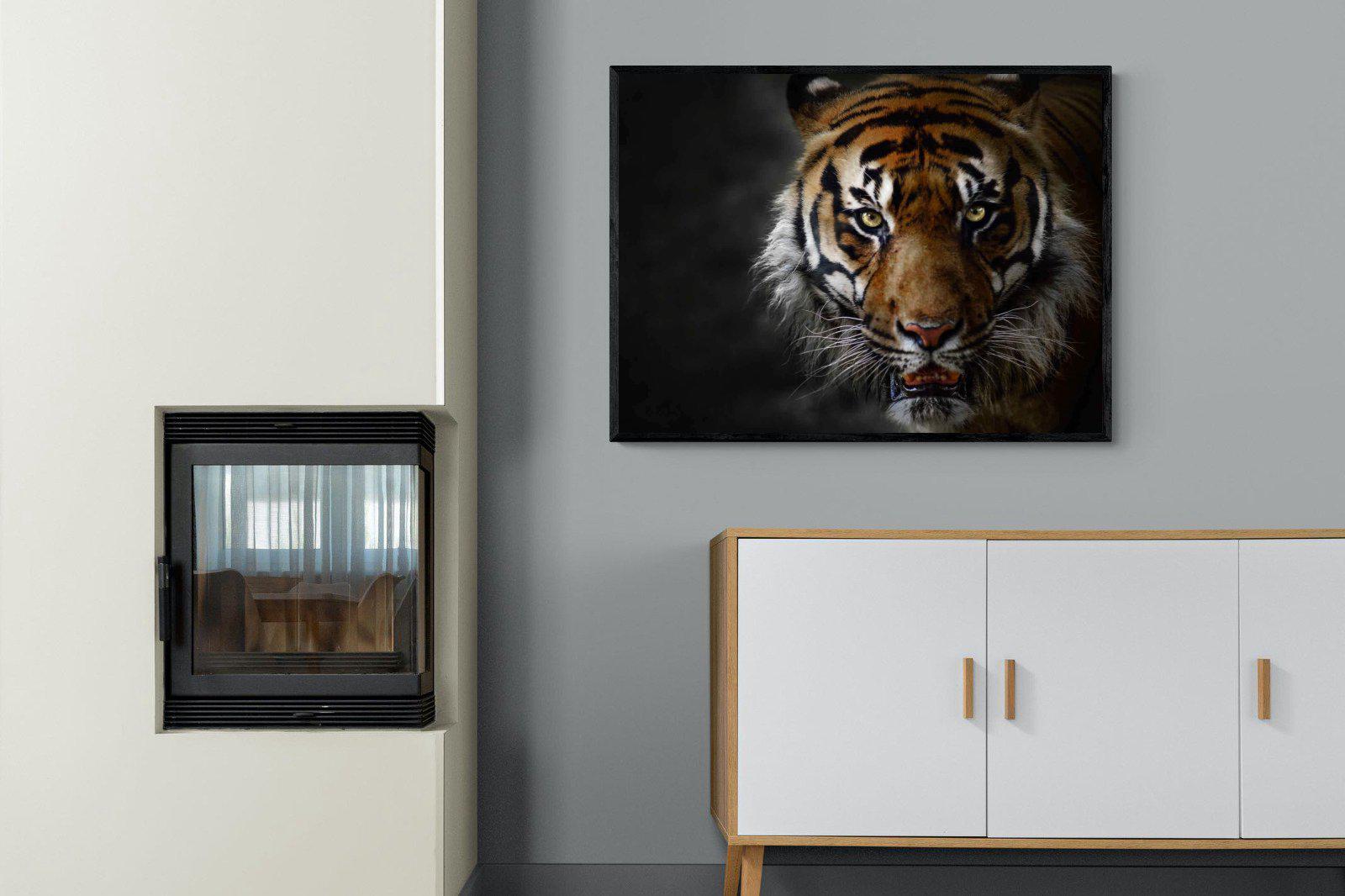 Tiger-Wall_Art-100 x 75cm-Mounted Canvas-Black-Pixalot