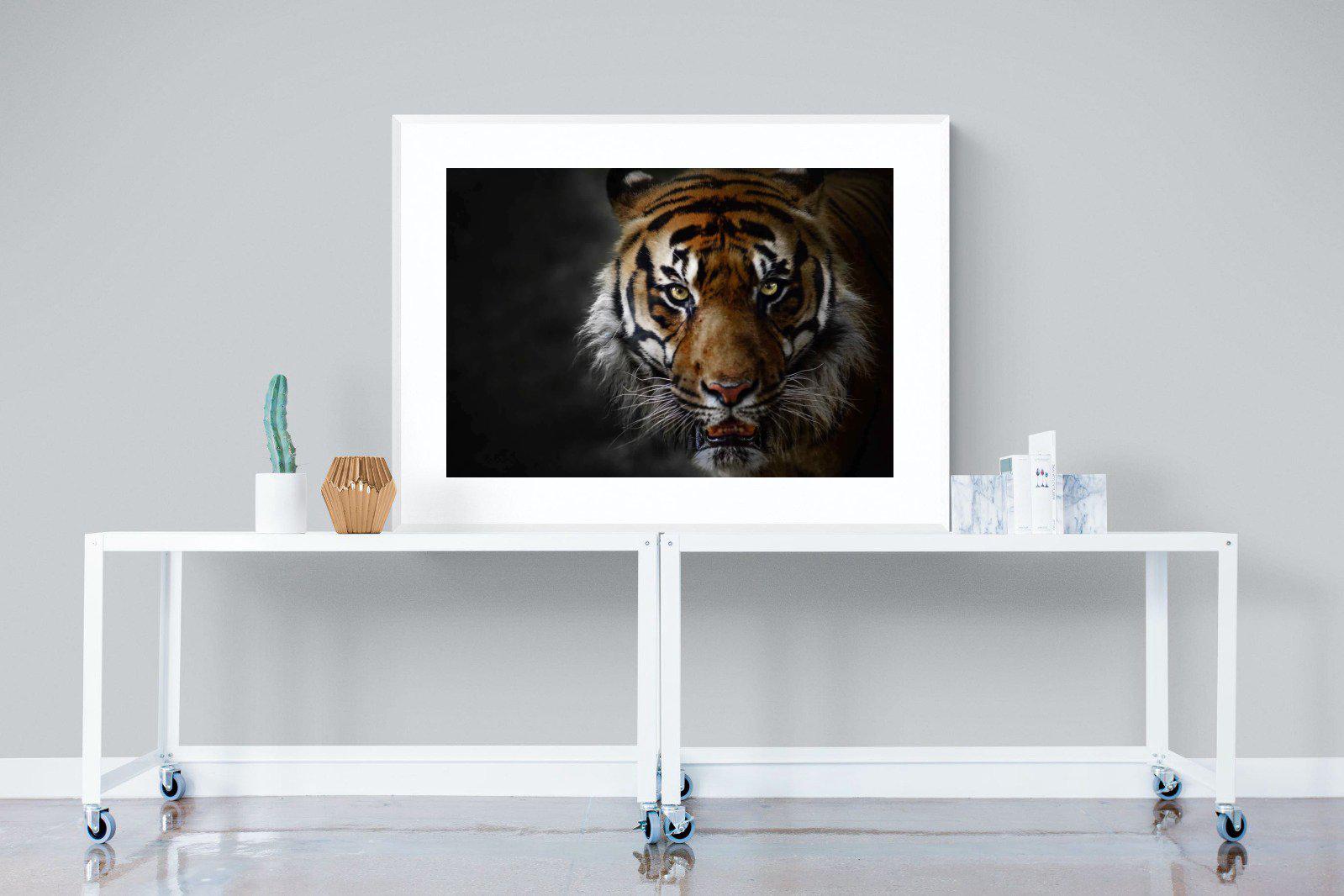 Tiger-Wall_Art-120 x 90cm-Framed Print-White-Pixalot
