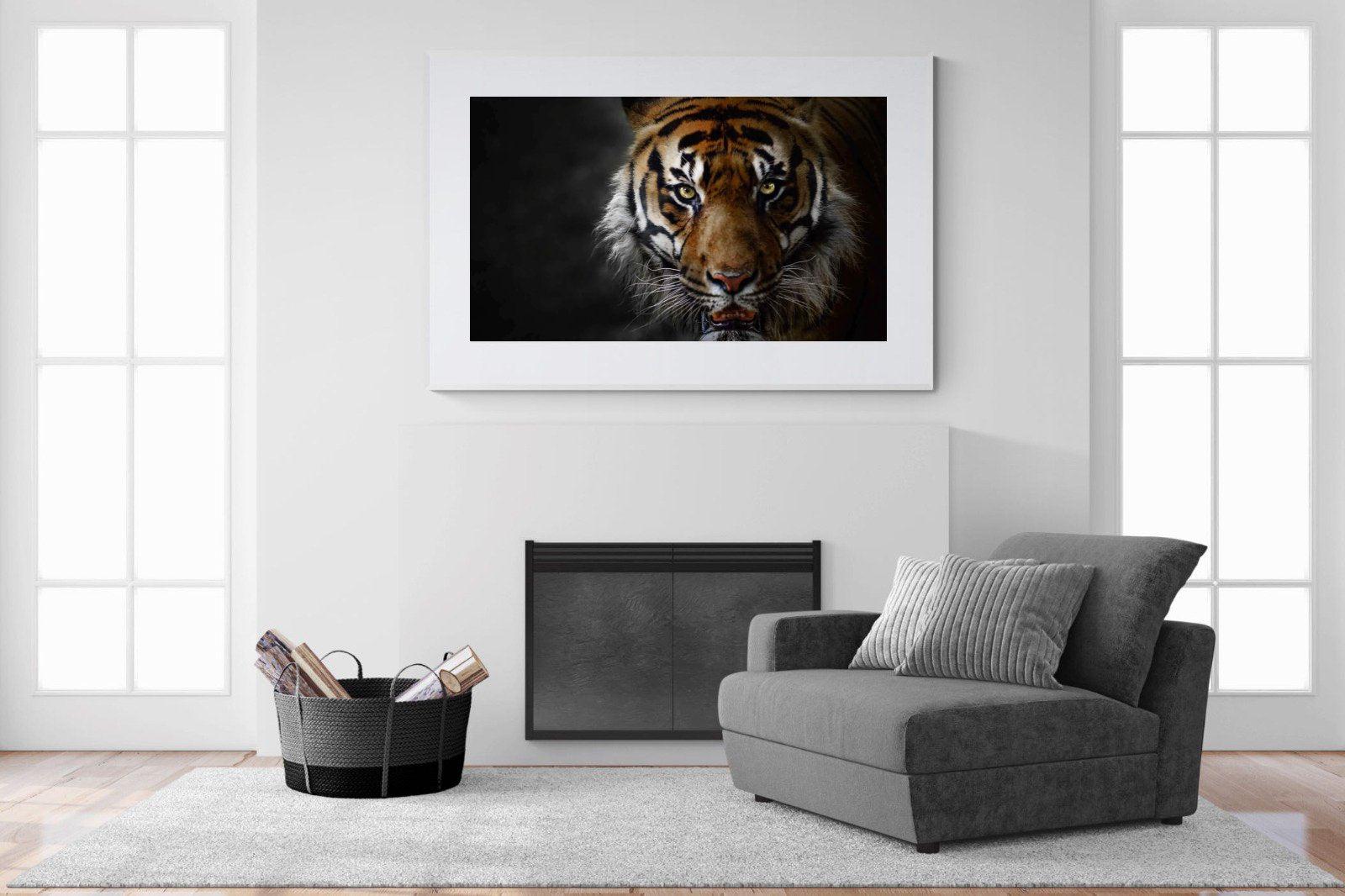 Tiger-Wall_Art-150 x 100cm-Framed Print-White-Pixalot