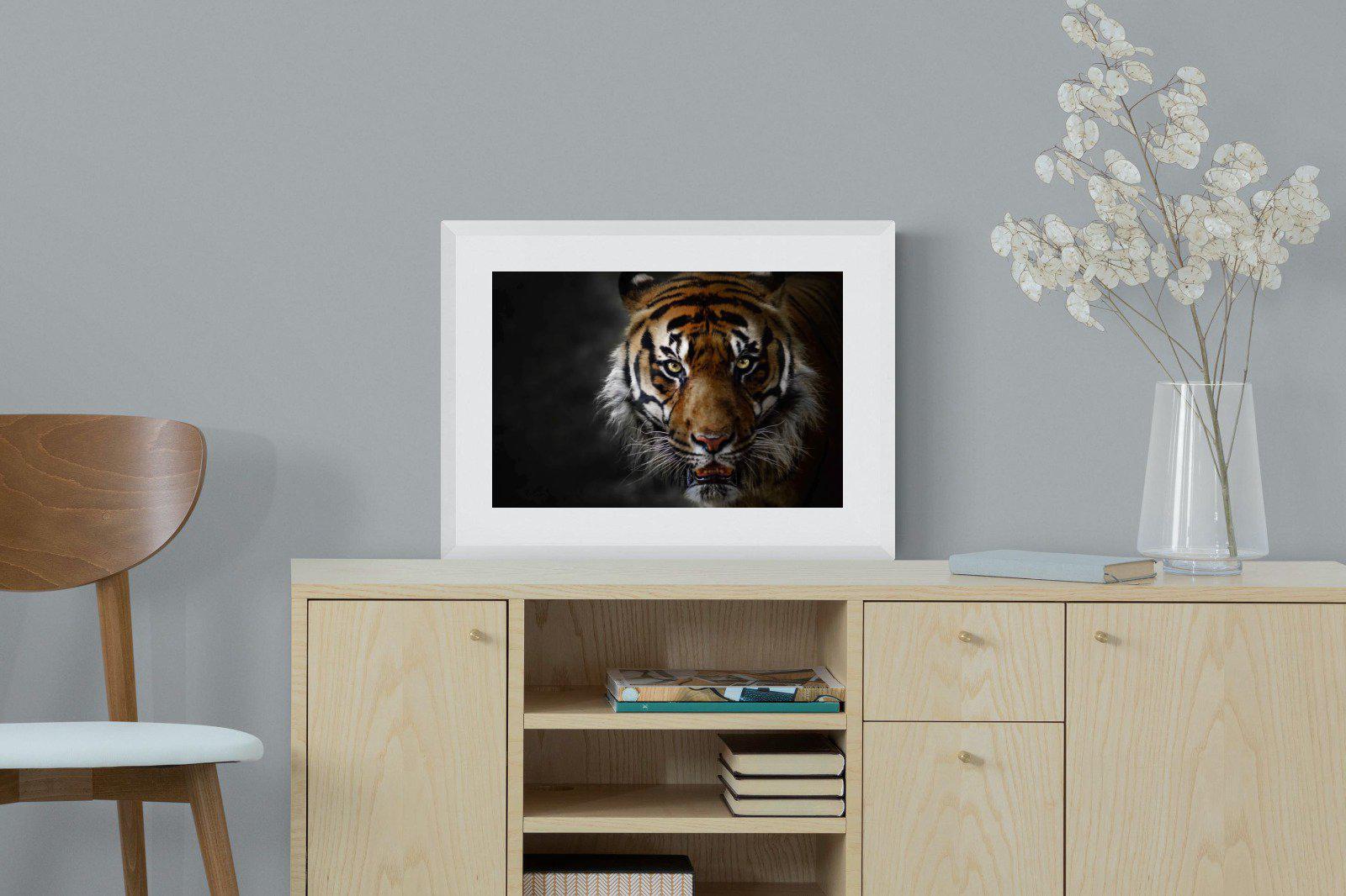 Tiger-Wall_Art-60 x 45cm-Framed Print-White-Pixalot