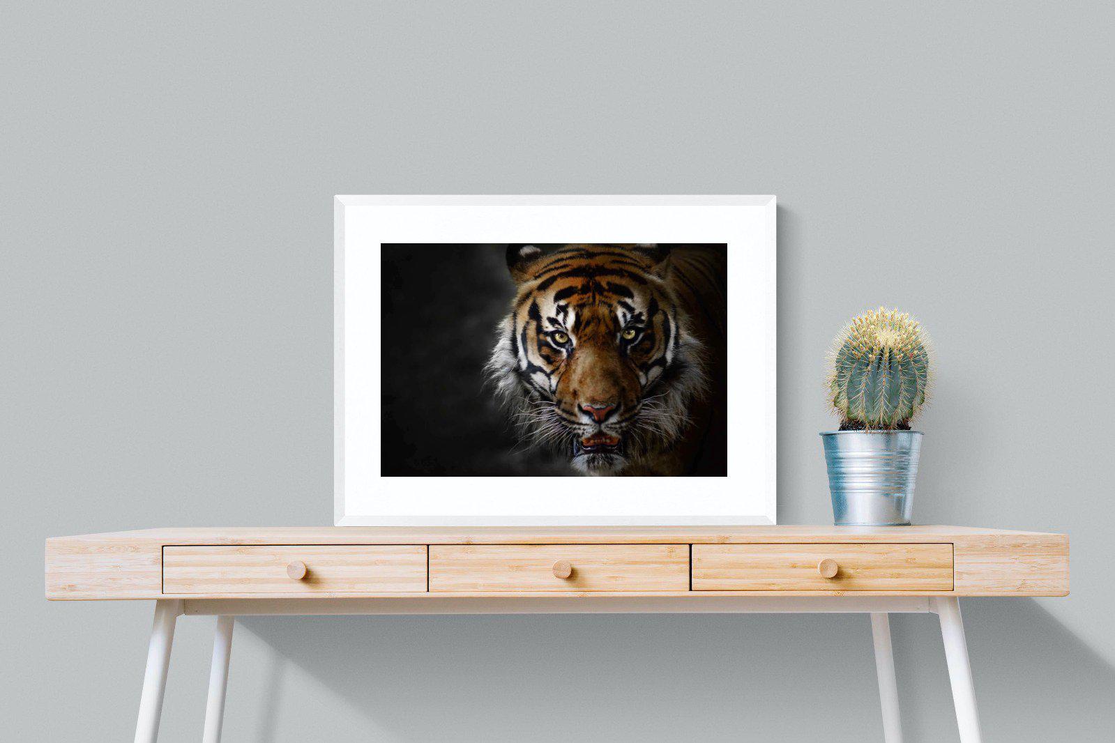 Tiger-Wall_Art-80 x 60cm-Framed Print-White-Pixalot