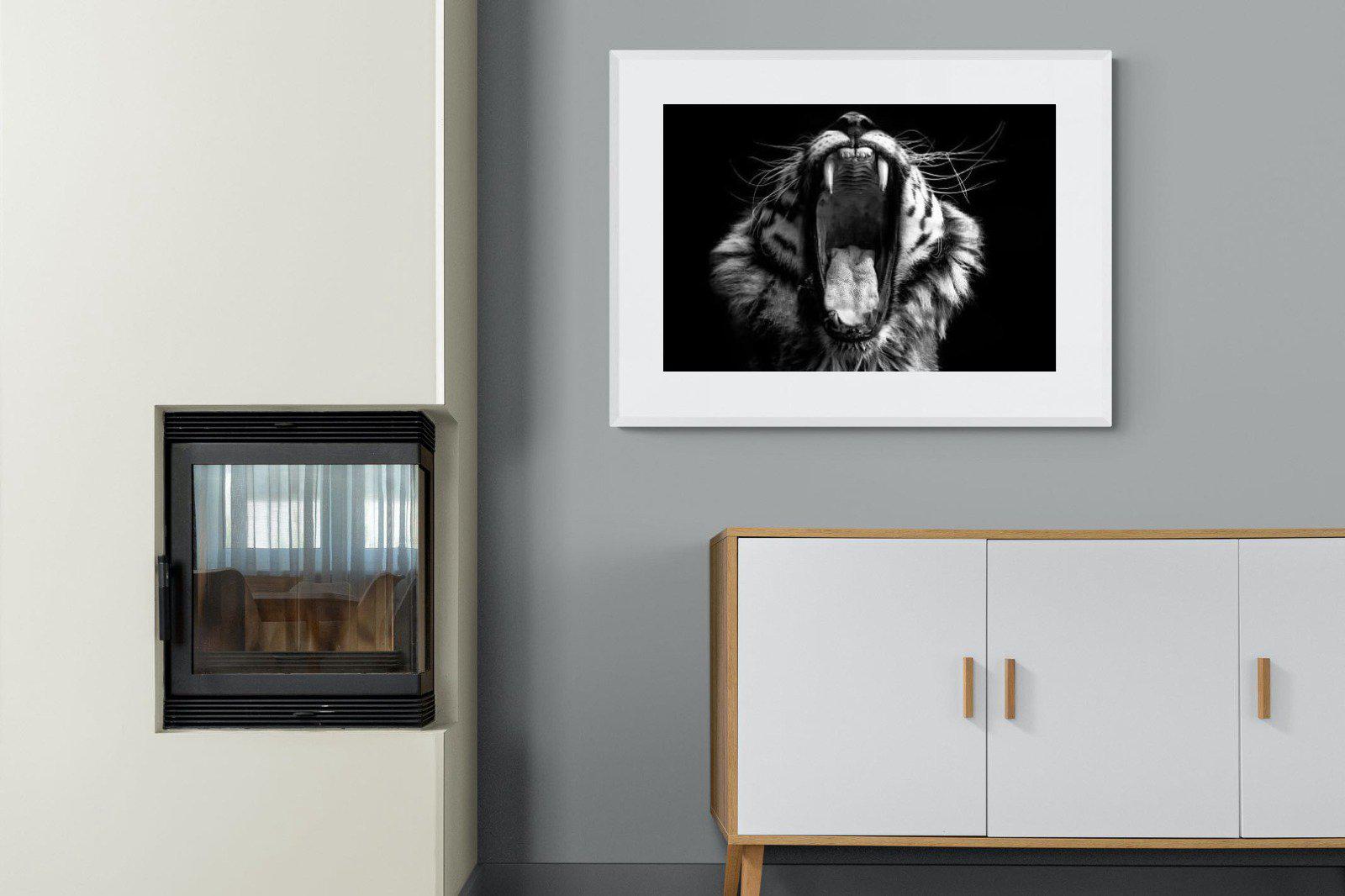 Tiger Roar-Wall_Art-100 x 75cm-Framed Print-White-Pixalot