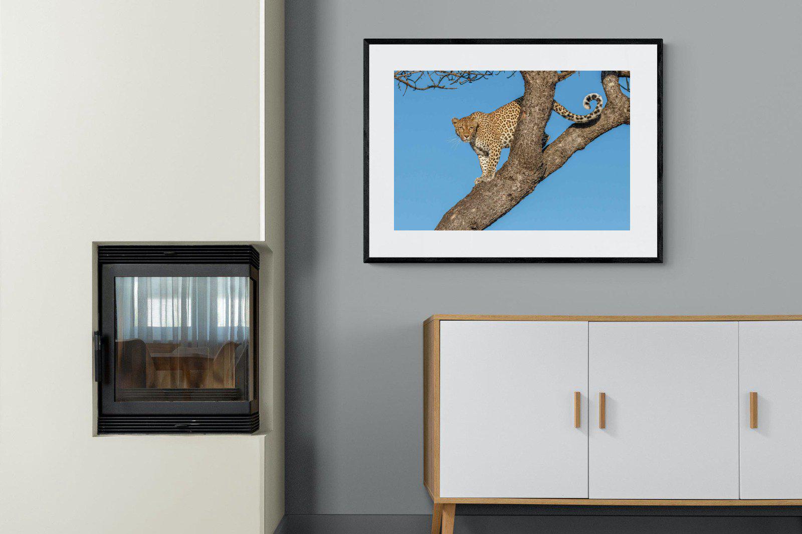 Tree Leopard-Wall_Art-100 x 75cm-Framed Print-Black-Pixalot