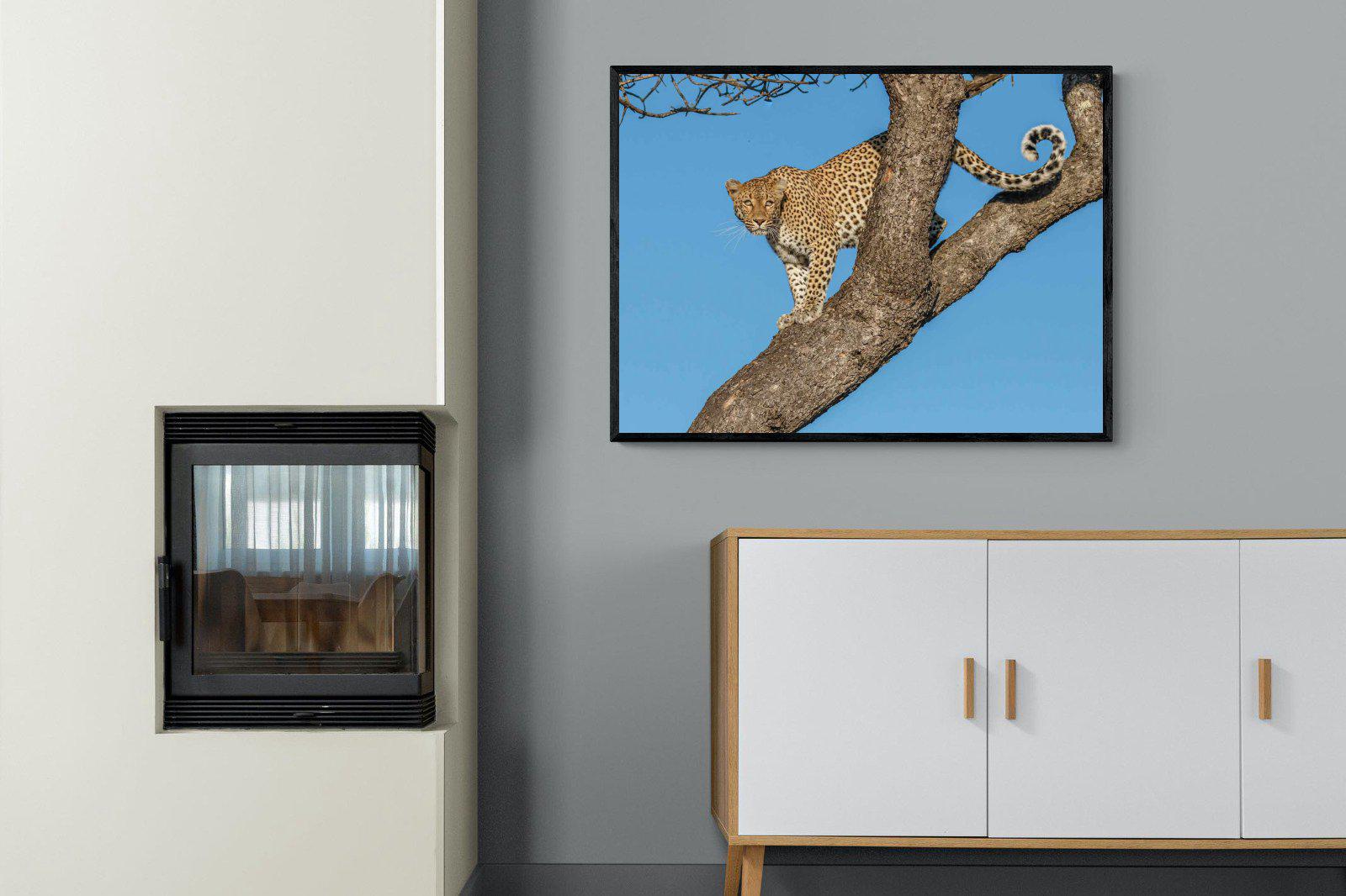 Tree Leopard-Wall_Art-100 x 75cm-Mounted Canvas-Black-Pixalot