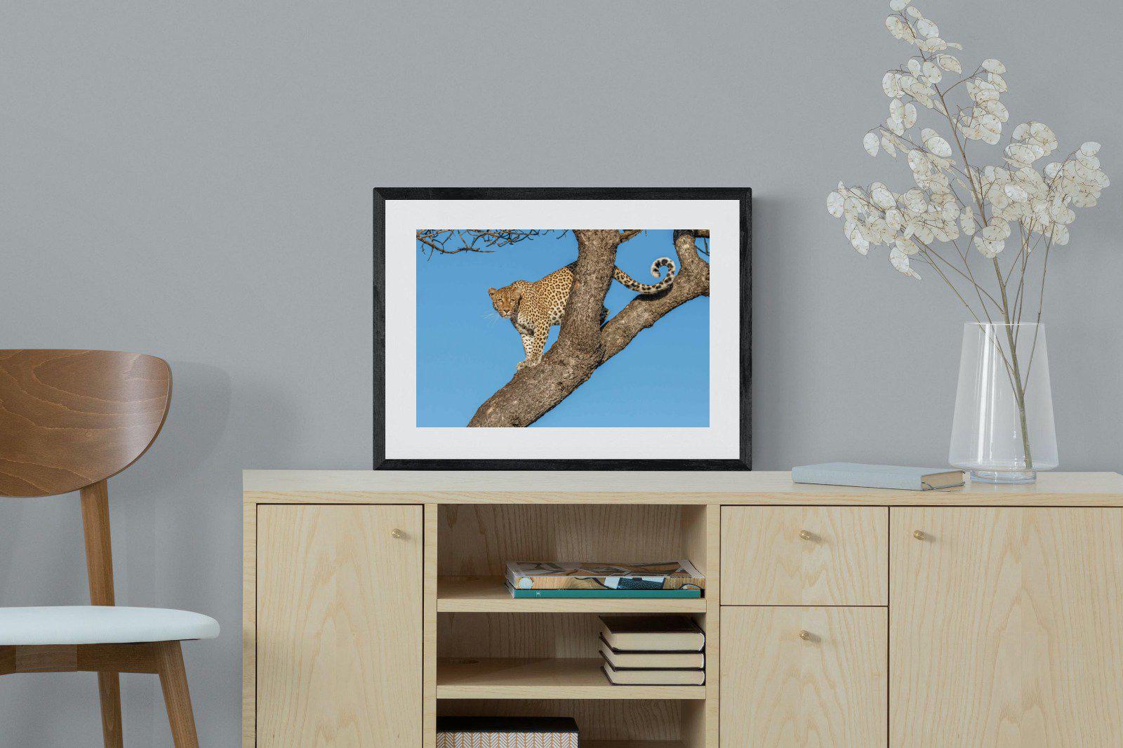 Tree Leopard-Wall_Art-60 x 45cm-Framed Print-Black-Pixalot