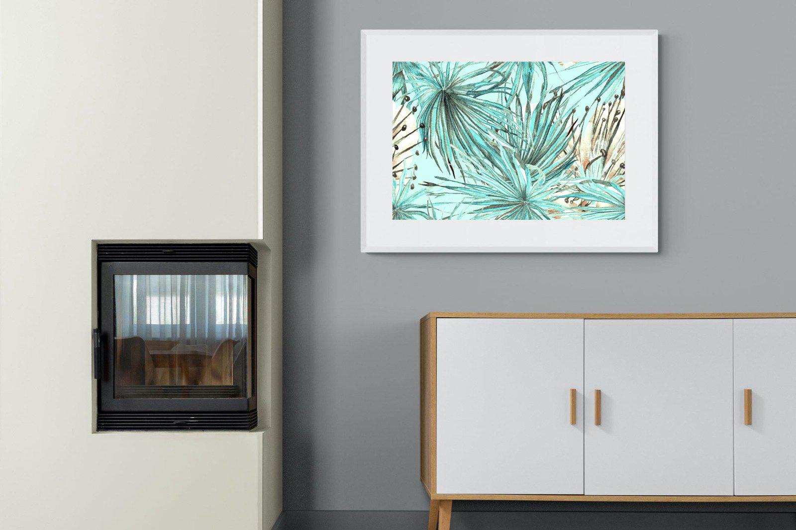 Turquoise Watercolour-Wall_Art-100 x 75cm-Framed Print-White-Pixalot