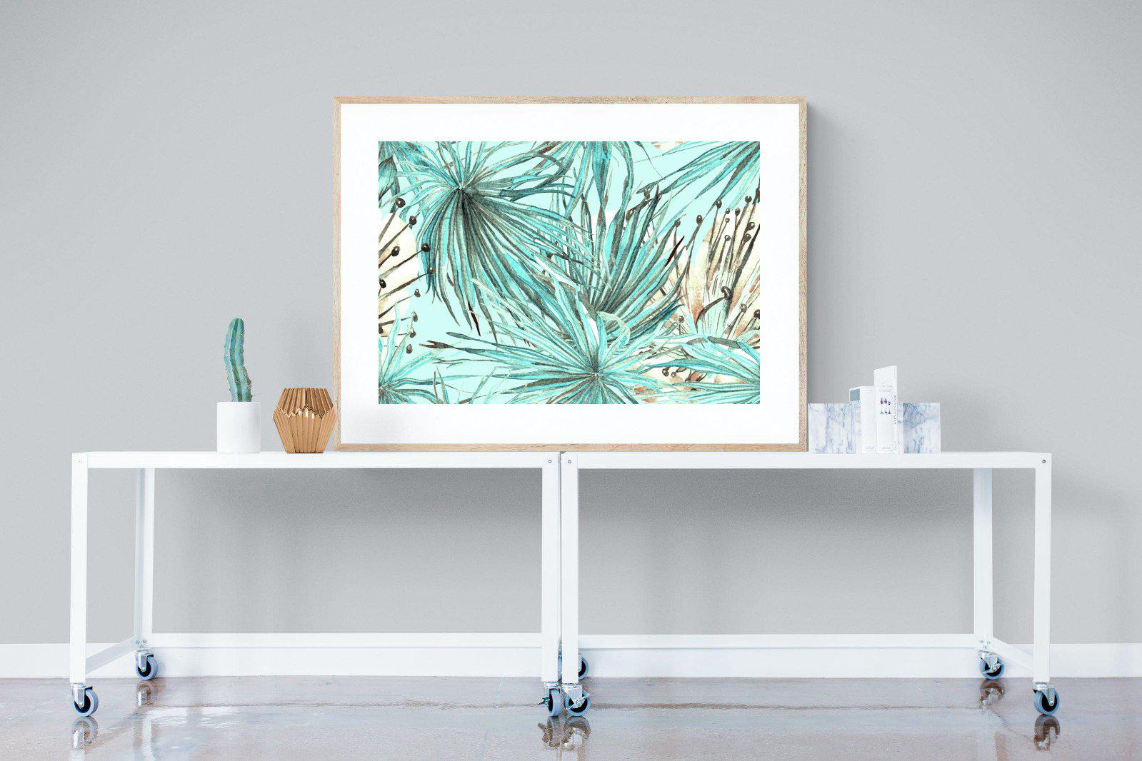 Turquoise Watercolour-Wall_Art-120 x 90cm-Framed Print-Wood-Pixalot