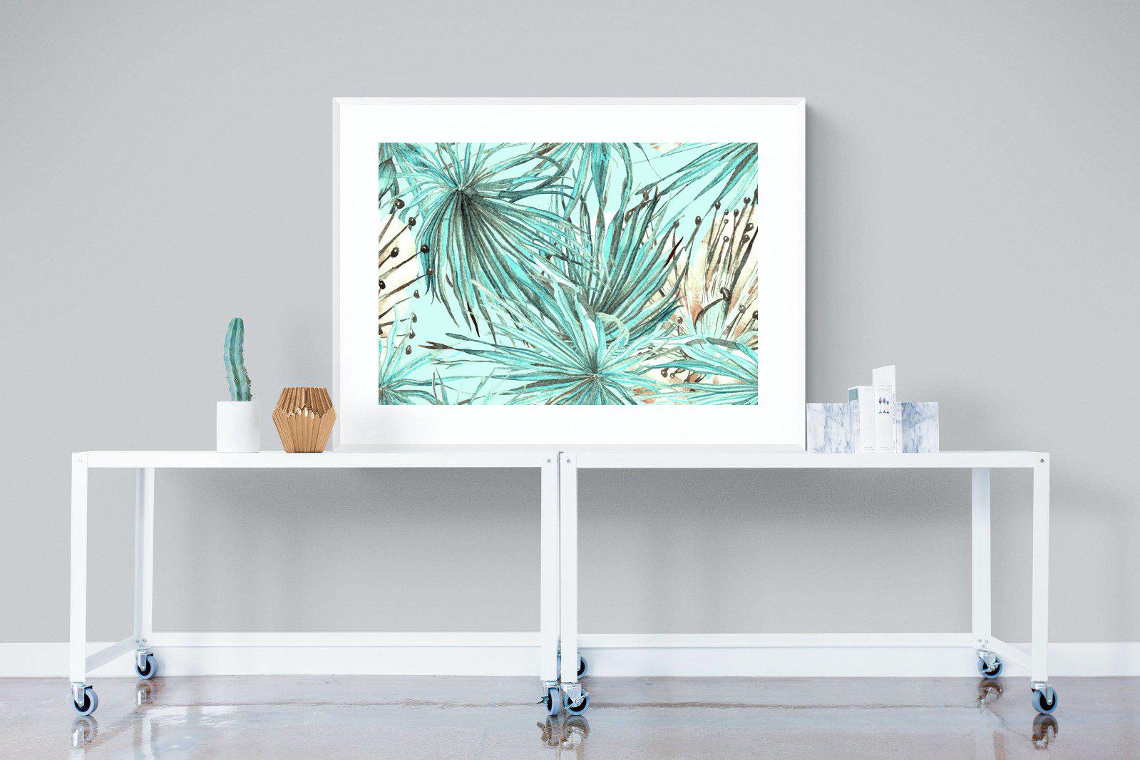 Turquoise Watercolour-Wall_Art-120 x 90cm-Framed Print-White-Pixalot
