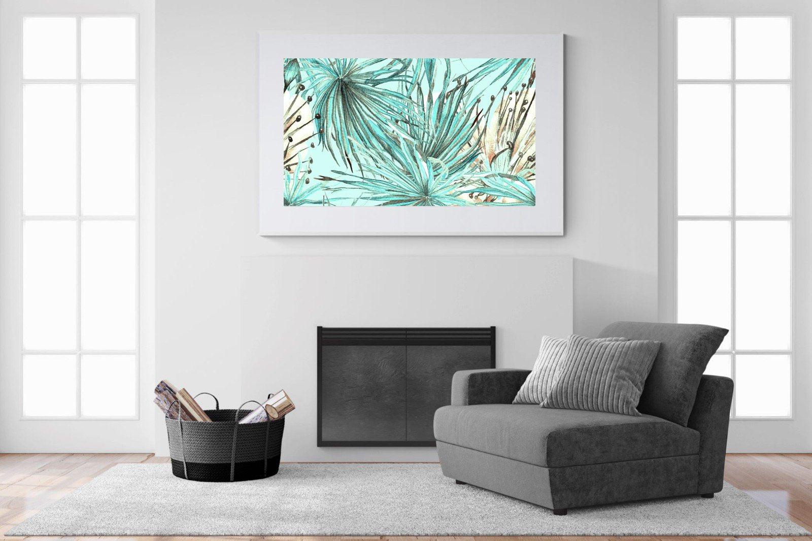 Turquoise Watercolour-Wall_Art-150 x 100cm-Framed Print-White-Pixalot