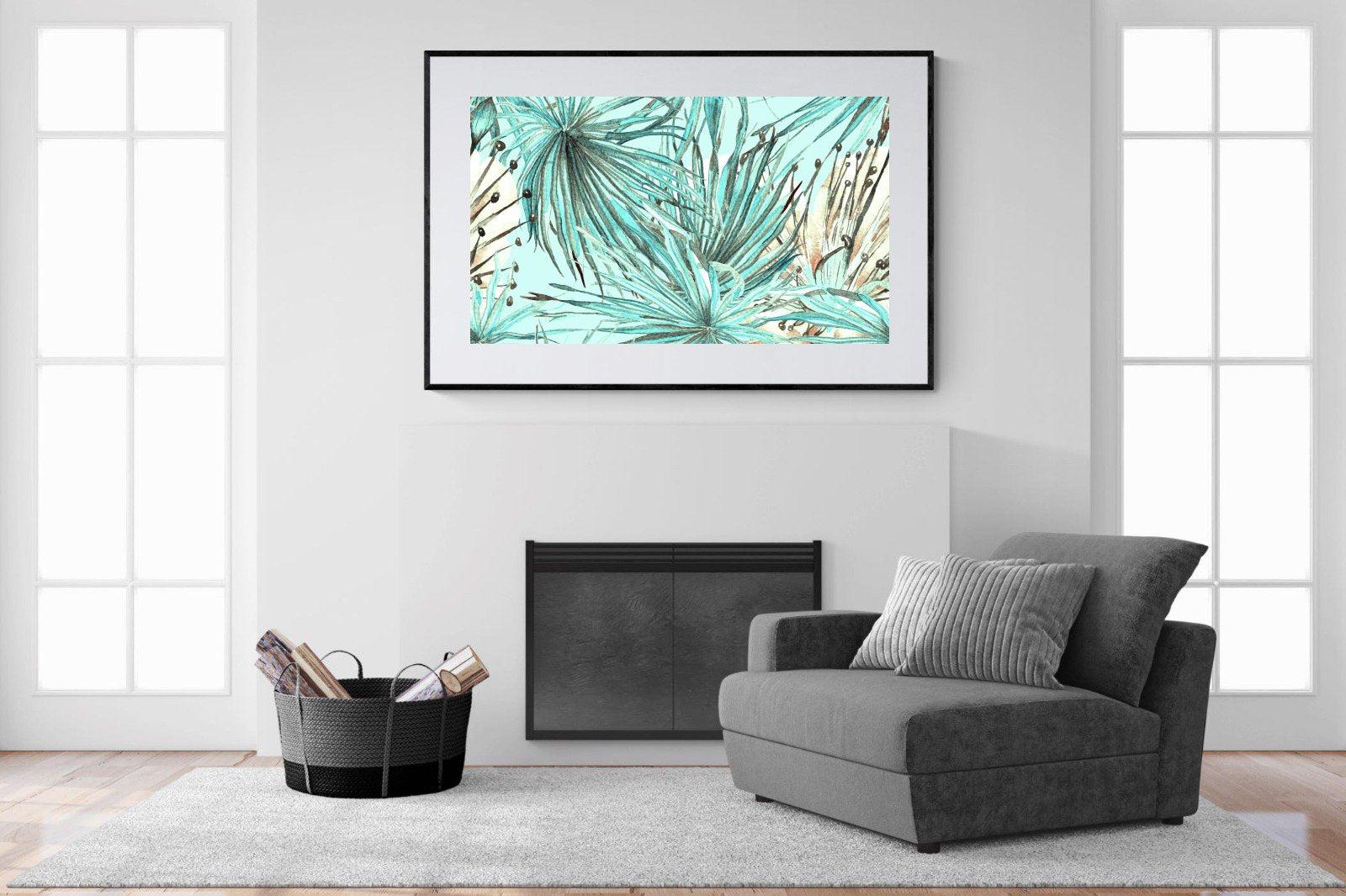 Turquoise Watercolour-Wall_Art-150 x 100cm-Framed Print-Black-Pixalot