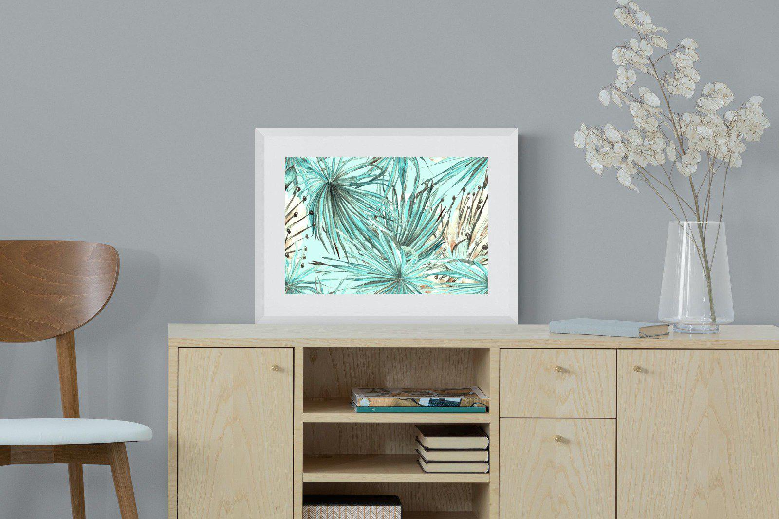 Turquoise Watercolour-Wall_Art-60 x 45cm-Framed Print-White-Pixalot