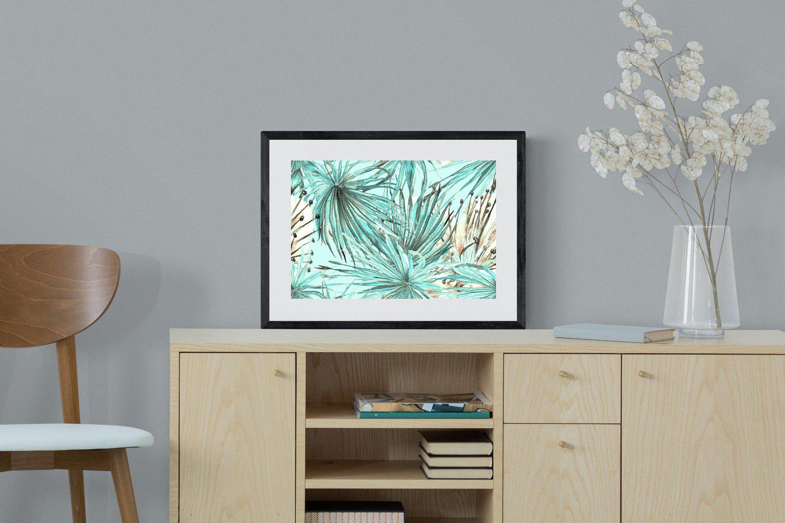 Turquoise Watercolour-Wall_Art-60 x 45cm-Framed Print-Black-Pixalot