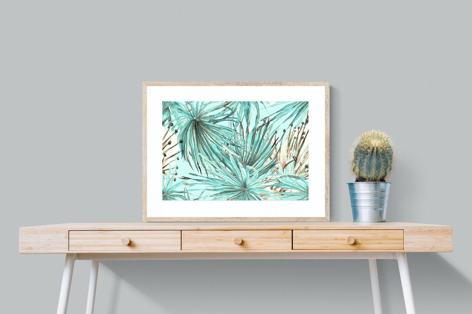 Turquoise Watercolour-Wall_Art-80 x 60cm-Framed Print-Wood-Pixalot