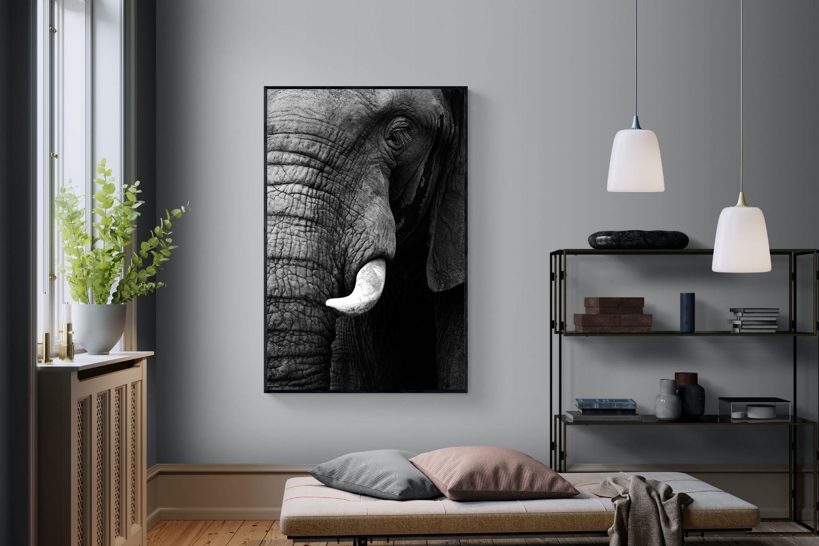 Tusker-Wall_Art-120 x 180cm-Mounted Canvas-Black-Pixalot
