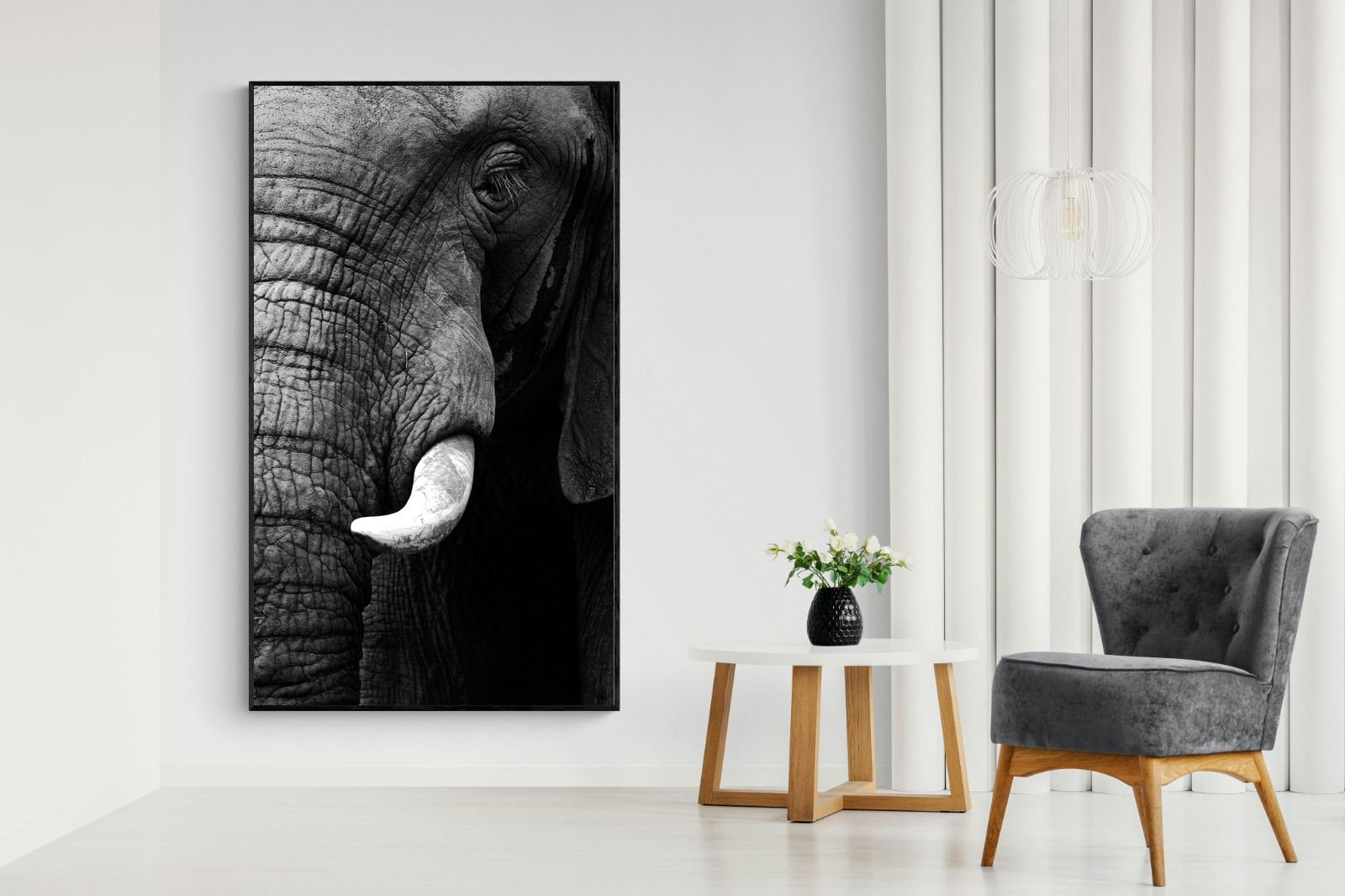 Tusker-Wall_Art-130 x 220cm-Mounted Canvas-Black-Pixalot