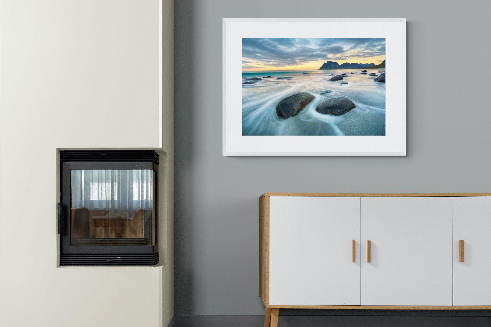 Uttakleiv Beach-Wall_Art-100 x 75cm-Framed Print-White-Pixalot
