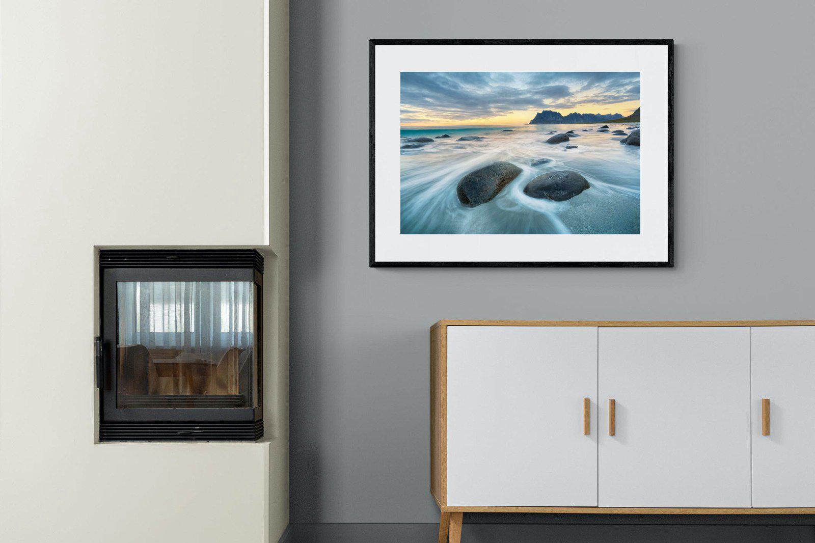 Uttakleiv Beach-Wall_Art-100 x 75cm-Framed Print-Black-Pixalot