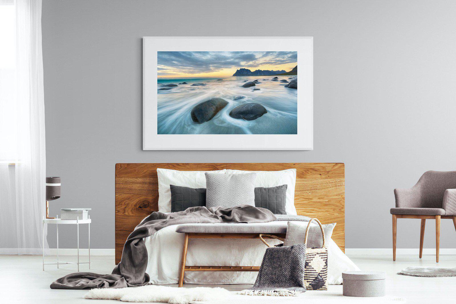 Uttakleiv Beach-Wall_Art-150 x 100cm-Framed Print-White-Pixalot