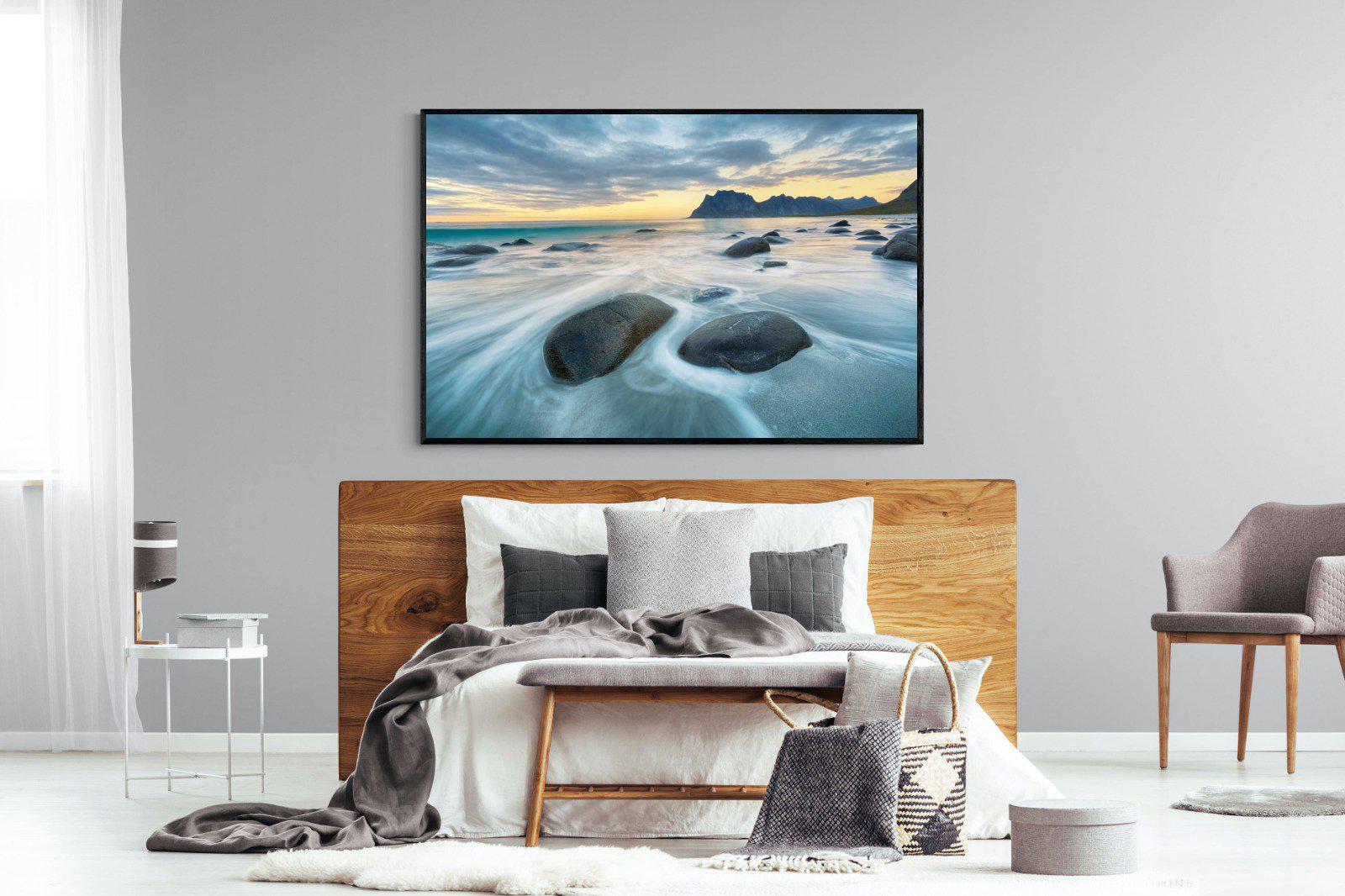 Uttakleiv Beach-Wall_Art-150 x 100cm-Mounted Canvas-Black-Pixalot