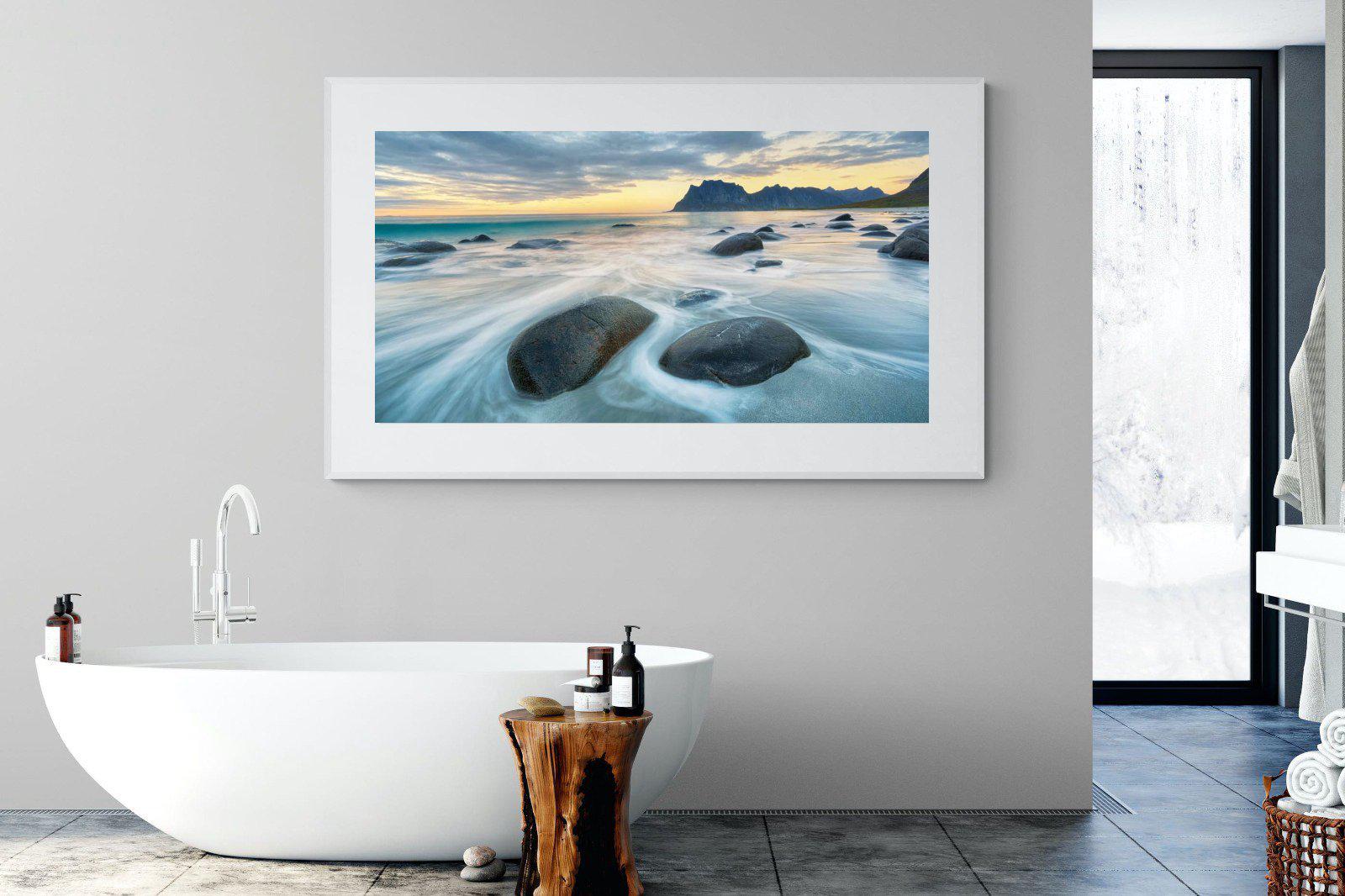 Uttakleiv Beach-Wall_Art-180 x 110cm-Framed Print-White-Pixalot