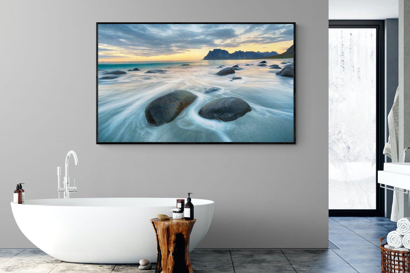 Uttakleiv Beach-Wall_Art-180 x 110cm-Mounted Canvas-Black-Pixalot