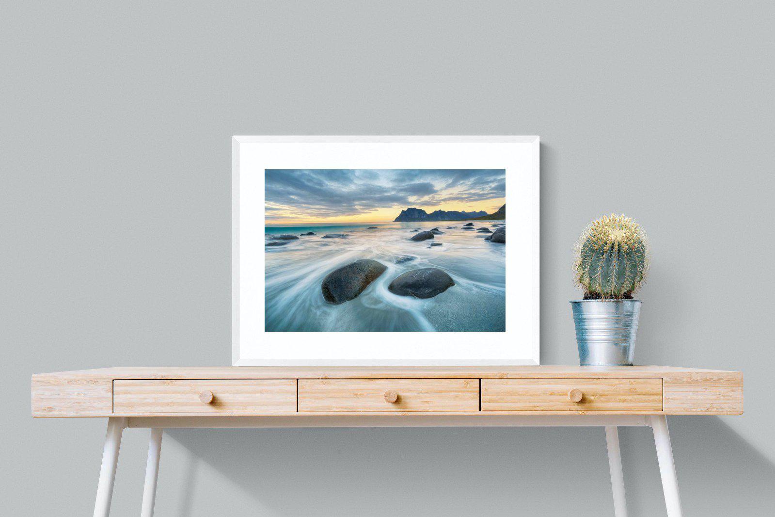 Uttakleiv Beach-Wall_Art-80 x 60cm-Framed Print-White-Pixalot