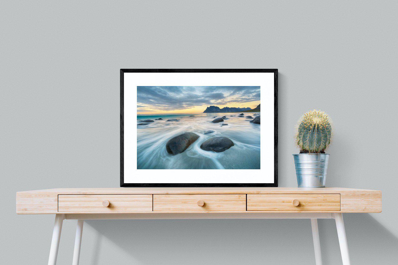 Uttakleiv Beach-Wall_Art-80 x 60cm-Framed Print-Black-Pixalot